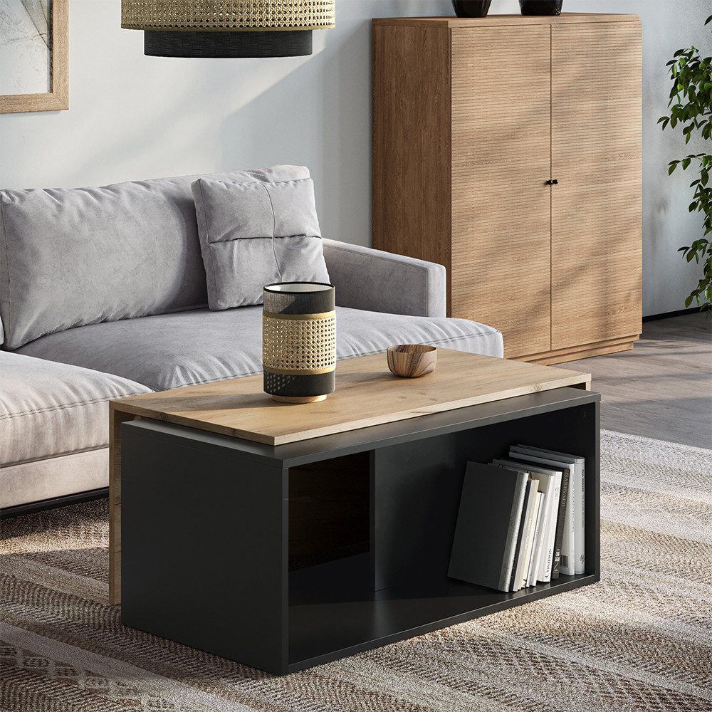 Vicco Couchtisch Paul, Anthrazit/Goldkraft Eiche, 90 x 48 cm (1-St)