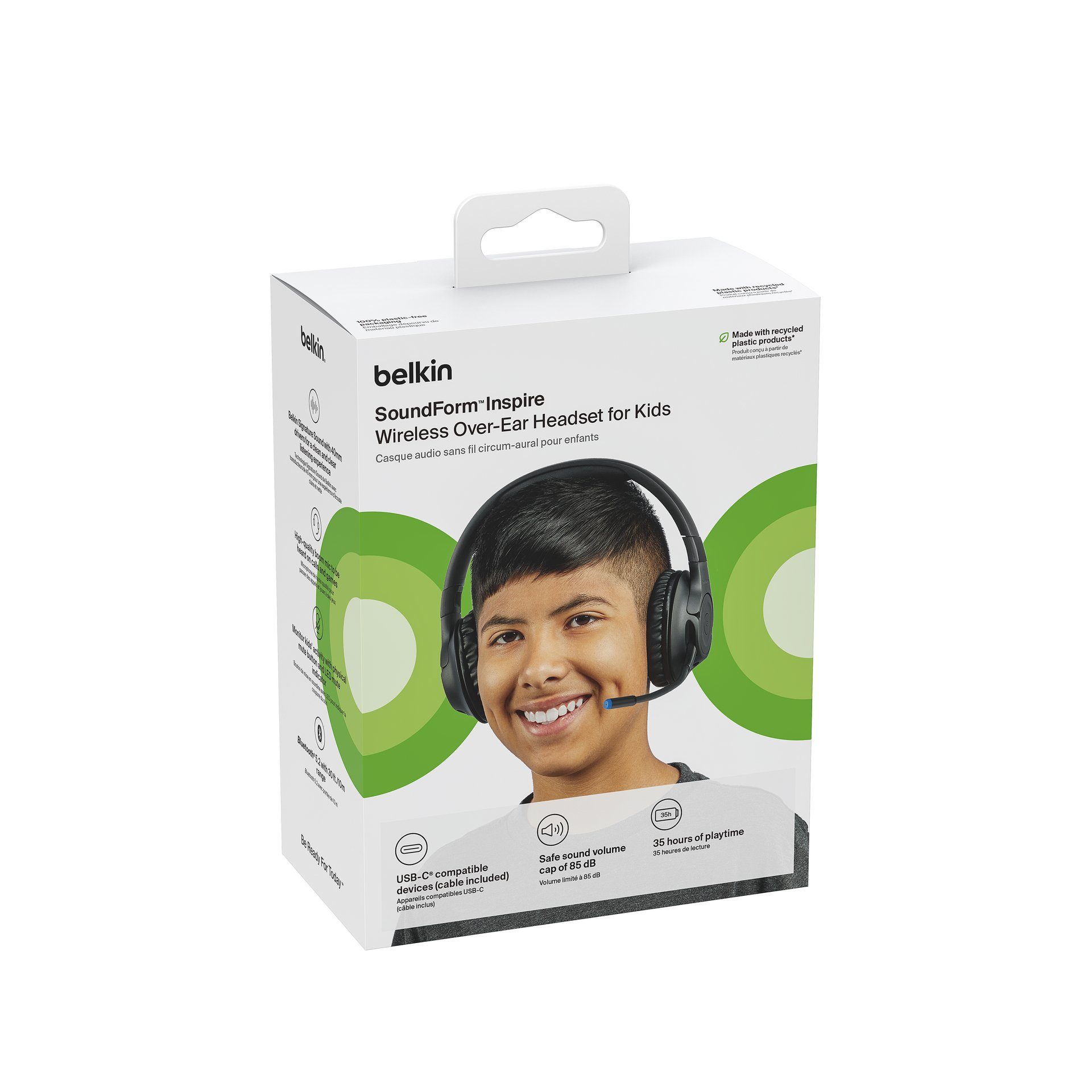 Kopfhörer wireless Belkin Kinder-Kopfhörer Schwarz INSPIRE BT SOUNDFORM Over-Ear (Stummschaltung)