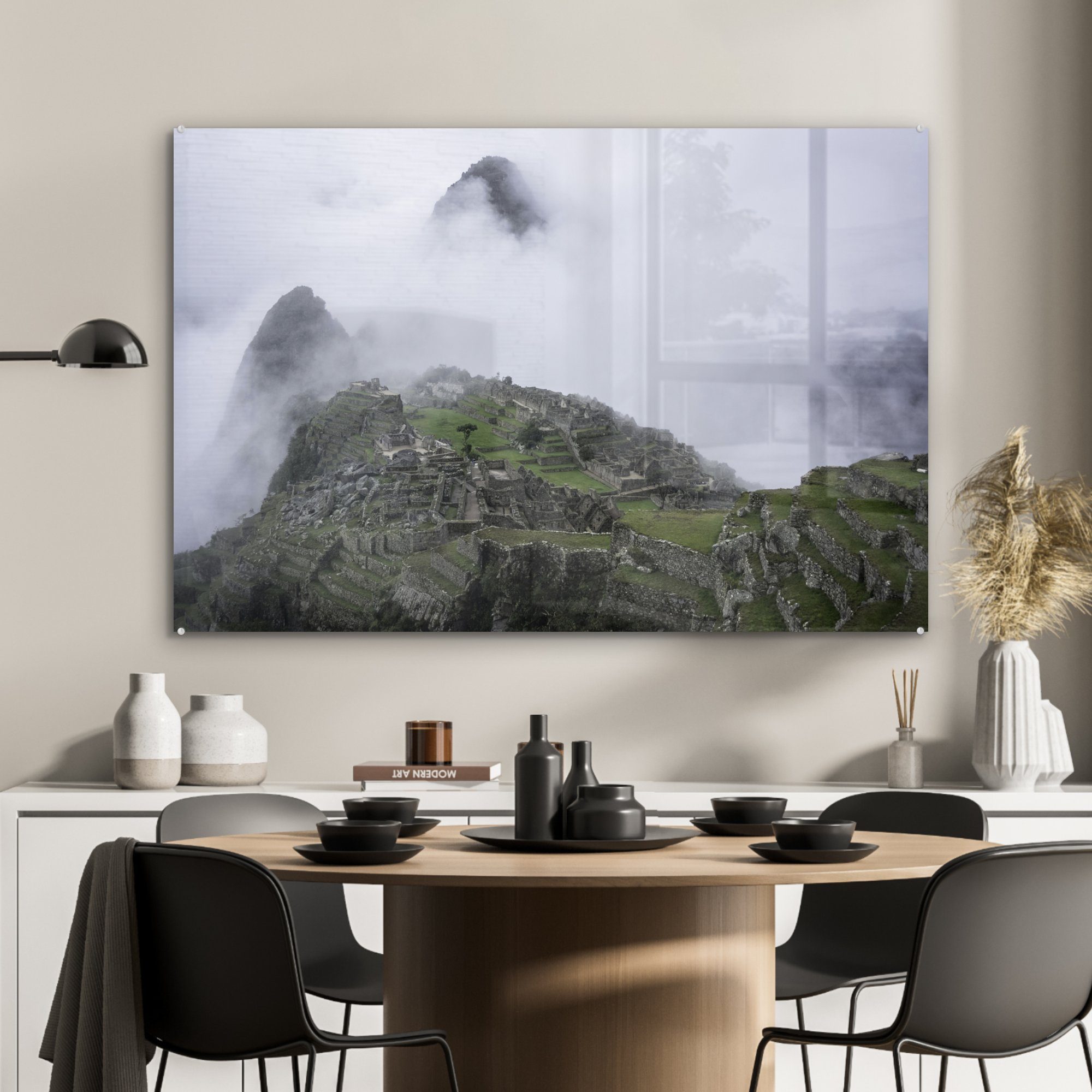 - Wohnzimmer Schlafzimmer Acrylglasbild Machu Peru & (1 MuchoWow Picchu, - Acrylglasbilder Nebel St),