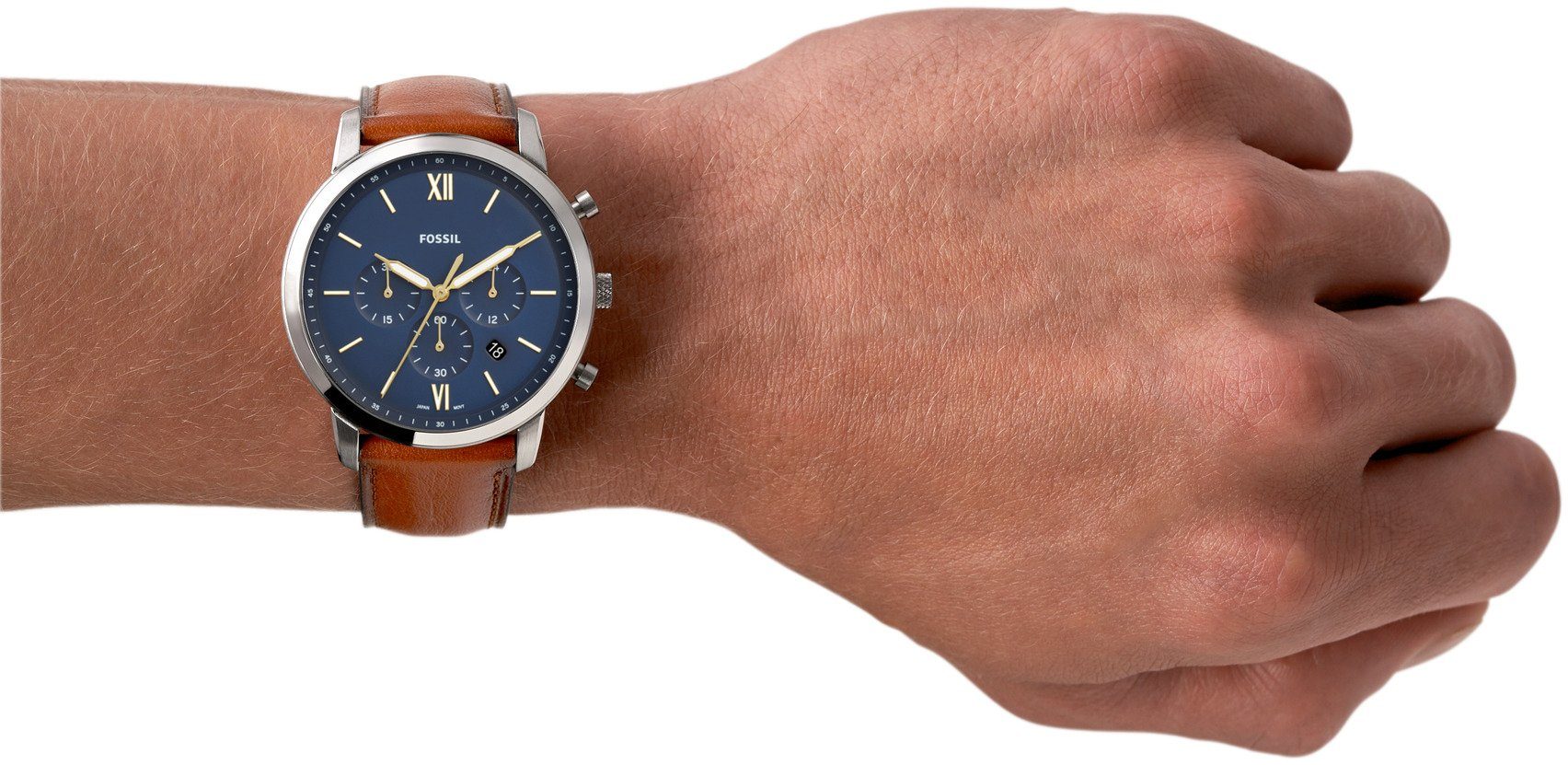 Fossil Chronograph Neutra FS5453, Quarzuhr, Armbanduhr, Herrenuhr, Stoppfunktion, Datum, Lederarmband