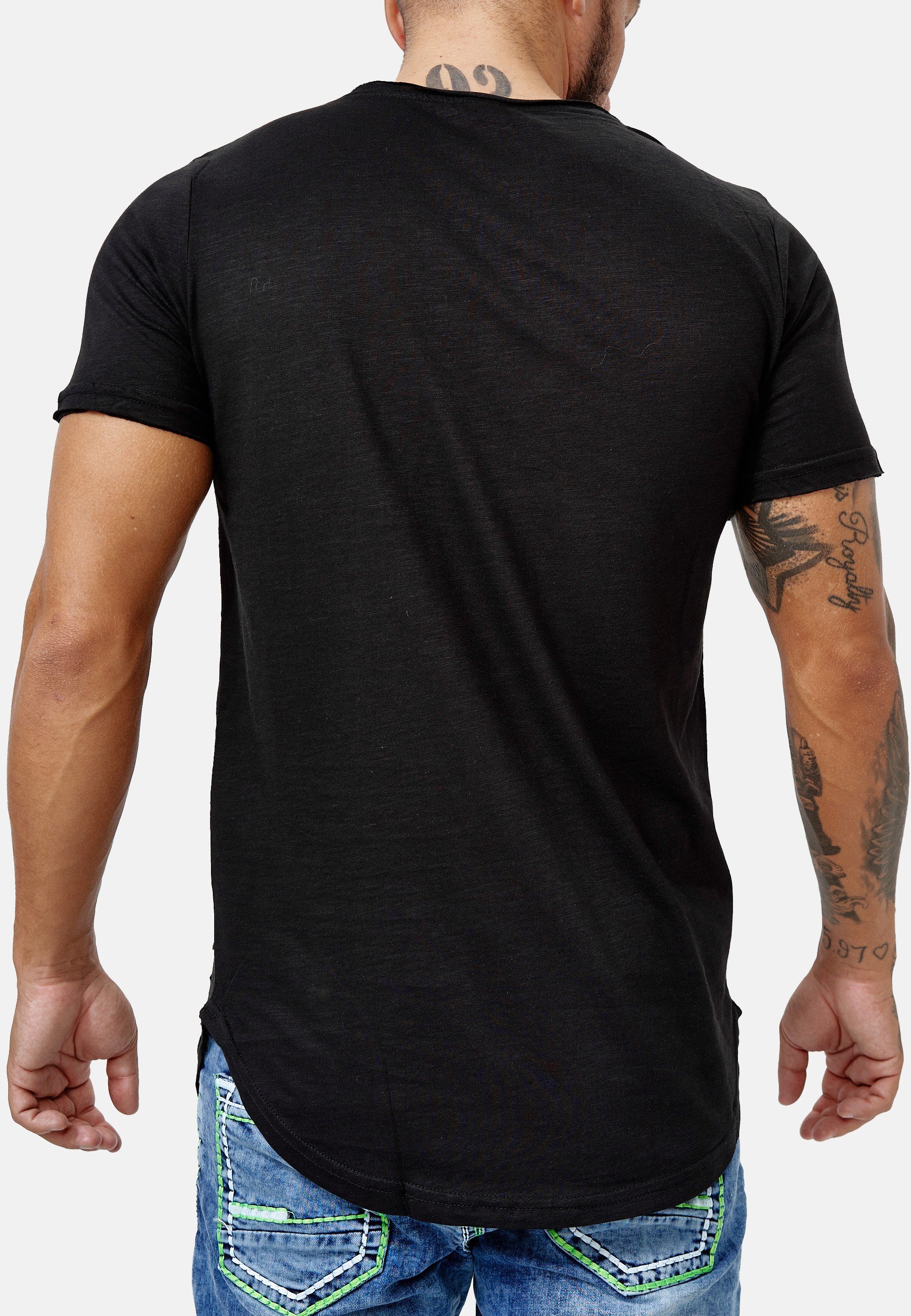 Kurzarmshirt (Shirt Polo Tee, Casual Fitness Freizeit Schwarz OneRedox T-Shirt 1-tlg) TS-3753C