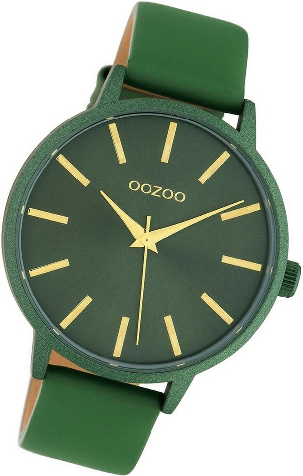 OOZOO Quarzuhr Oozoo Leder Damen Uhr C10616 Analog, Damenuhr Lederarmband  grün, rundes Gehäuse, groß (ca. 42mm)