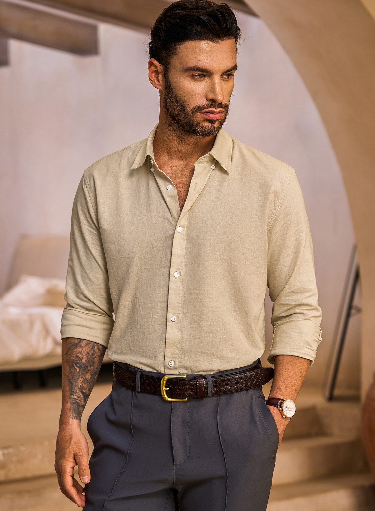 JMIERR Leinenhemd Herren Langarm Hemden Shirts günstig online kaufen