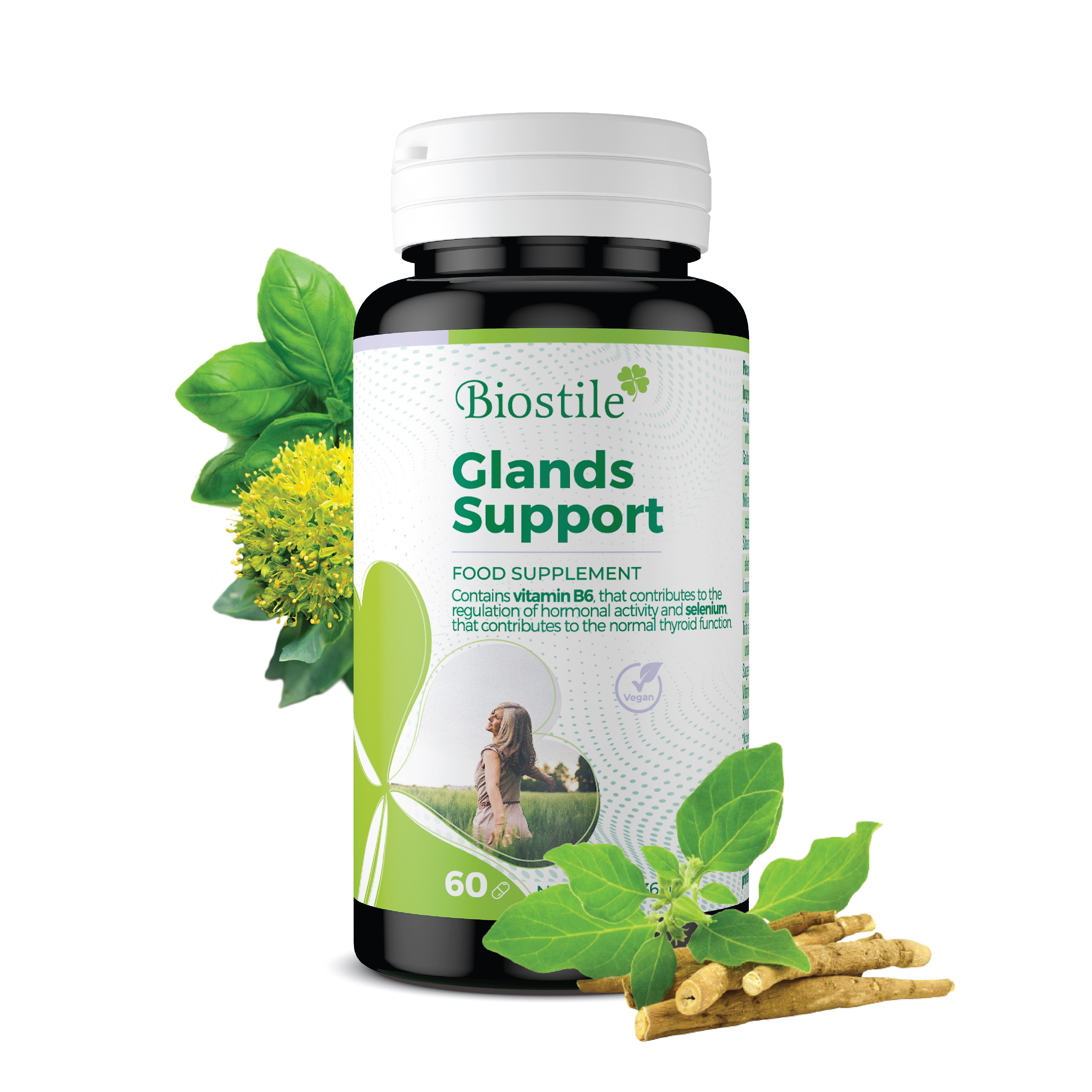 Biostile Ashwagandha Komplex mit Adaptogenen, Vitamin B6 & Selen Kapseln, 36 g, Für hormonelle Balance, hormonfrei, 60 vegetarische Kapseln