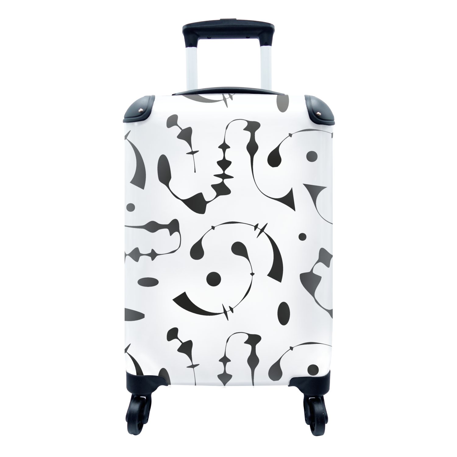 4 Handgepäckkoffer - Schwarz Linienkunst - Weiß Trolley, - für Abstrakt rollen, und MuchoWow Reisekoffer Reisetasche Muster, Handgepäck mit Ferien, Rollen,