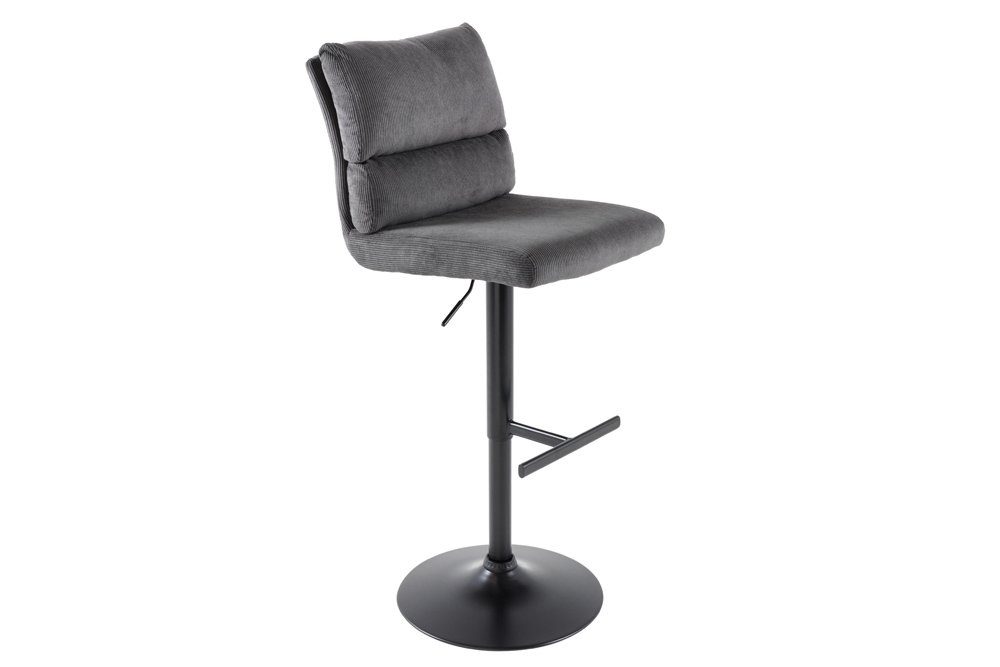 riess-ambiente Barhocker COMFORT grau/schwarz - Cord, Metall, höhenverstellbar, drehbar, weich (Einzelartikel, 1 St), Moderner Stuhl mit Lehne - ideal für Wohn- und Esszimmer oder Küche