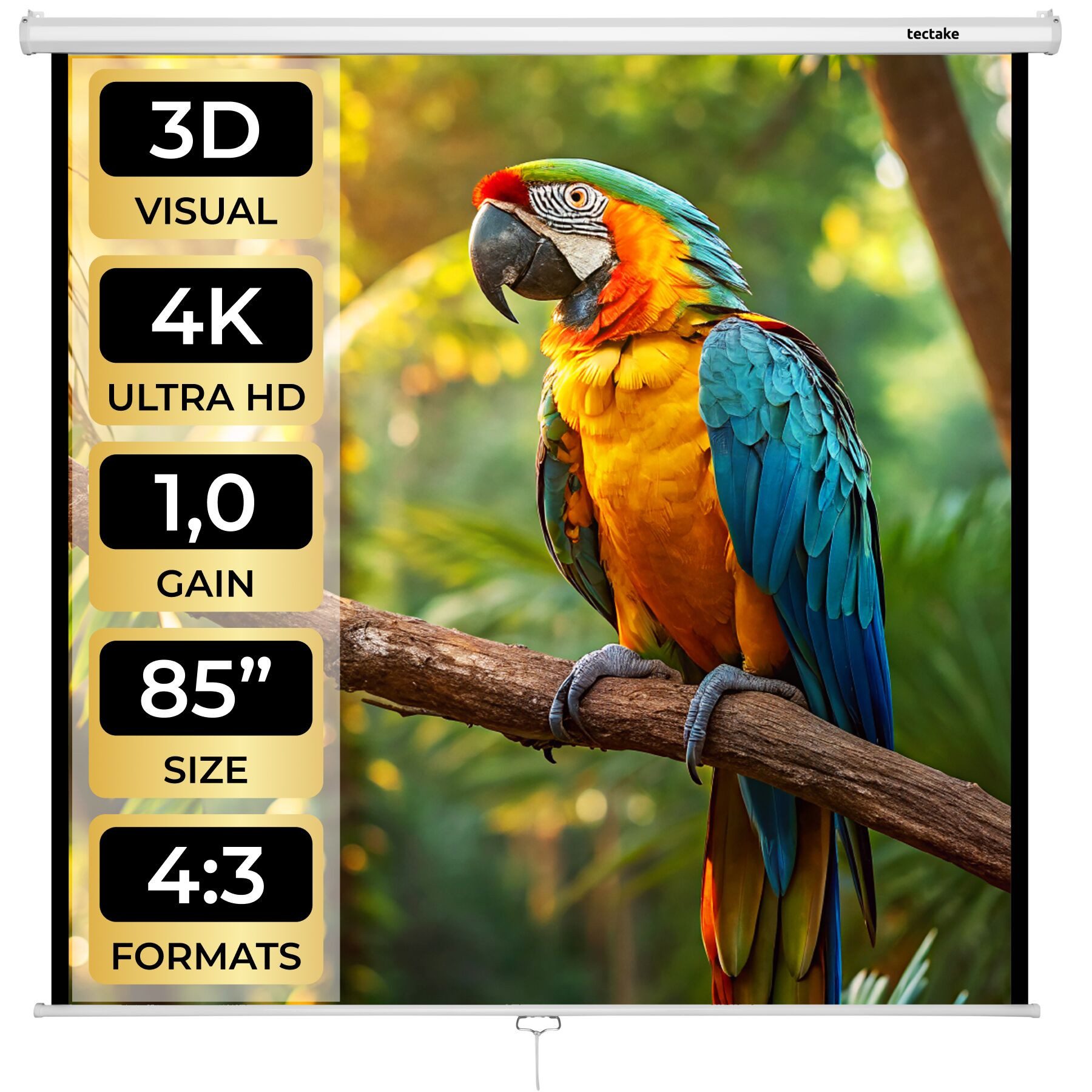 tectake Beamerleinwand, Doppelschicht-Gewebetuch, faltenfrei, ausziehbar Deckeneinbauleinwand (Verschiedene Formate, LCD-optimiert für HD und 3D, Gain-Faktor 1,0) von TECTAKE