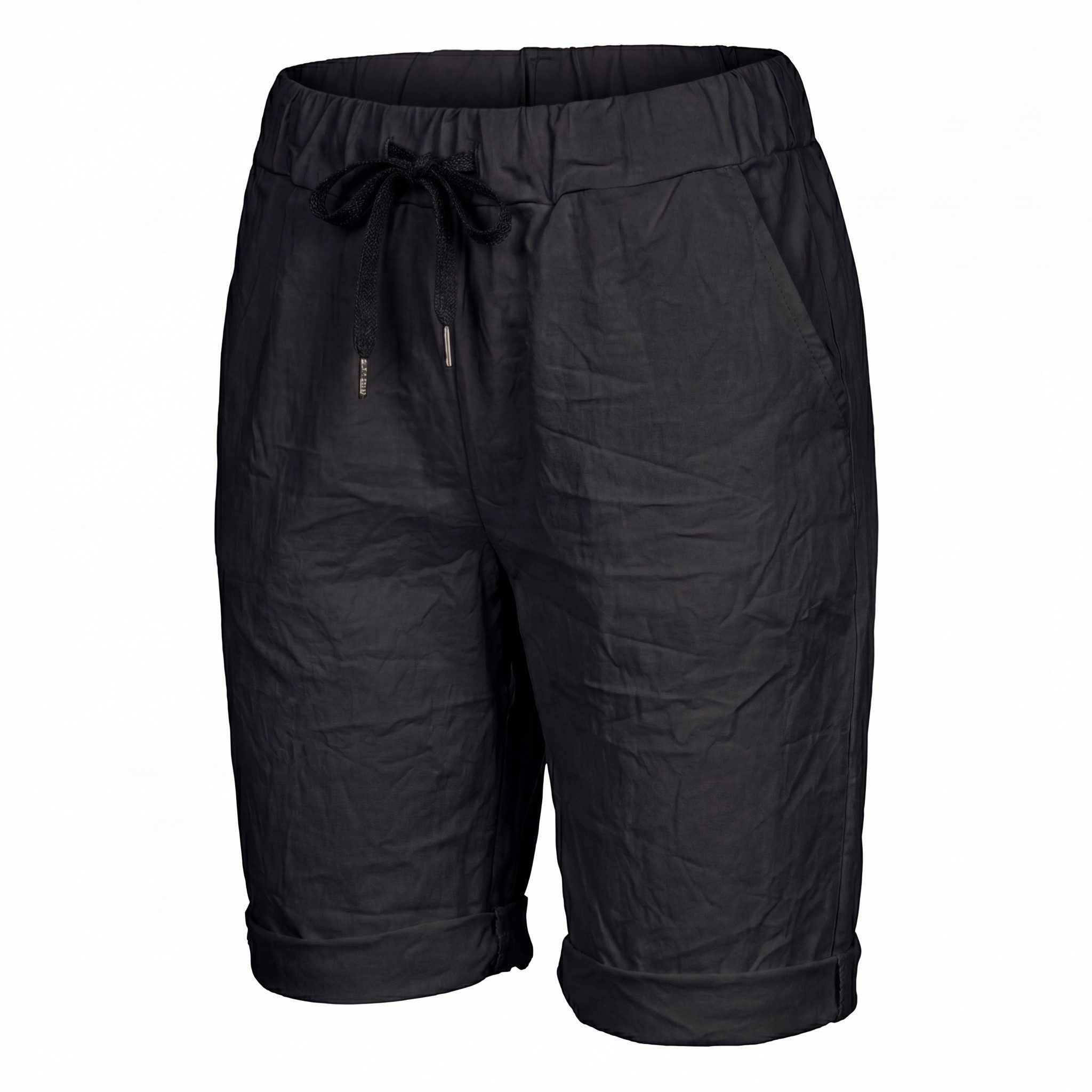OriginalYou Chinoshorts Damenhose Kurze Damen Sommerhose Chino Shorts Schlupf Bermuda Stretchgewebe in modernem Knitterlook, elastischer Bund mit Kordelzug