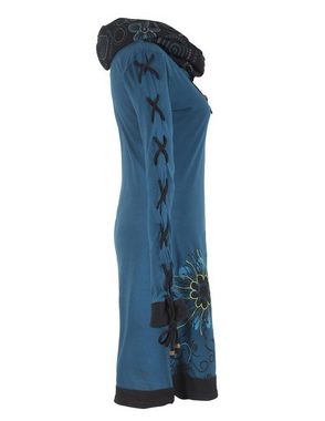 Vishes Midikleid Bedrucktes Blumen Kleid mit Schalkragen - Schnüren Ethno, Hippi, Boho, Goa Style
