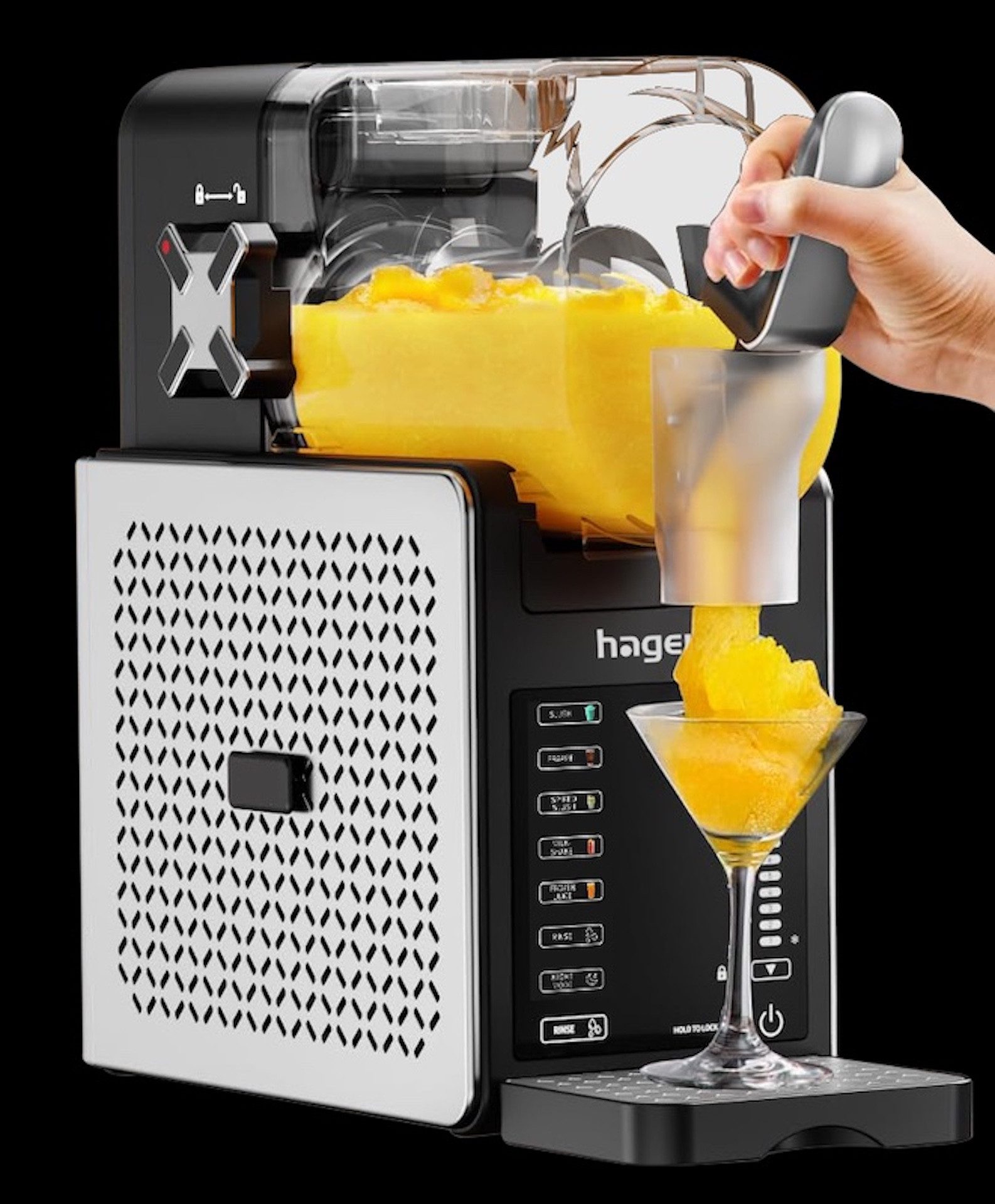 Hagenuk Slush-Eismaschine mit Temperaturanzeige, Auto-Clean-Funktion, 2,2 l, 200 W, 30 Minuten Zubreitungszeit, Reinigungsfunktion, natürliches Kühlmittel