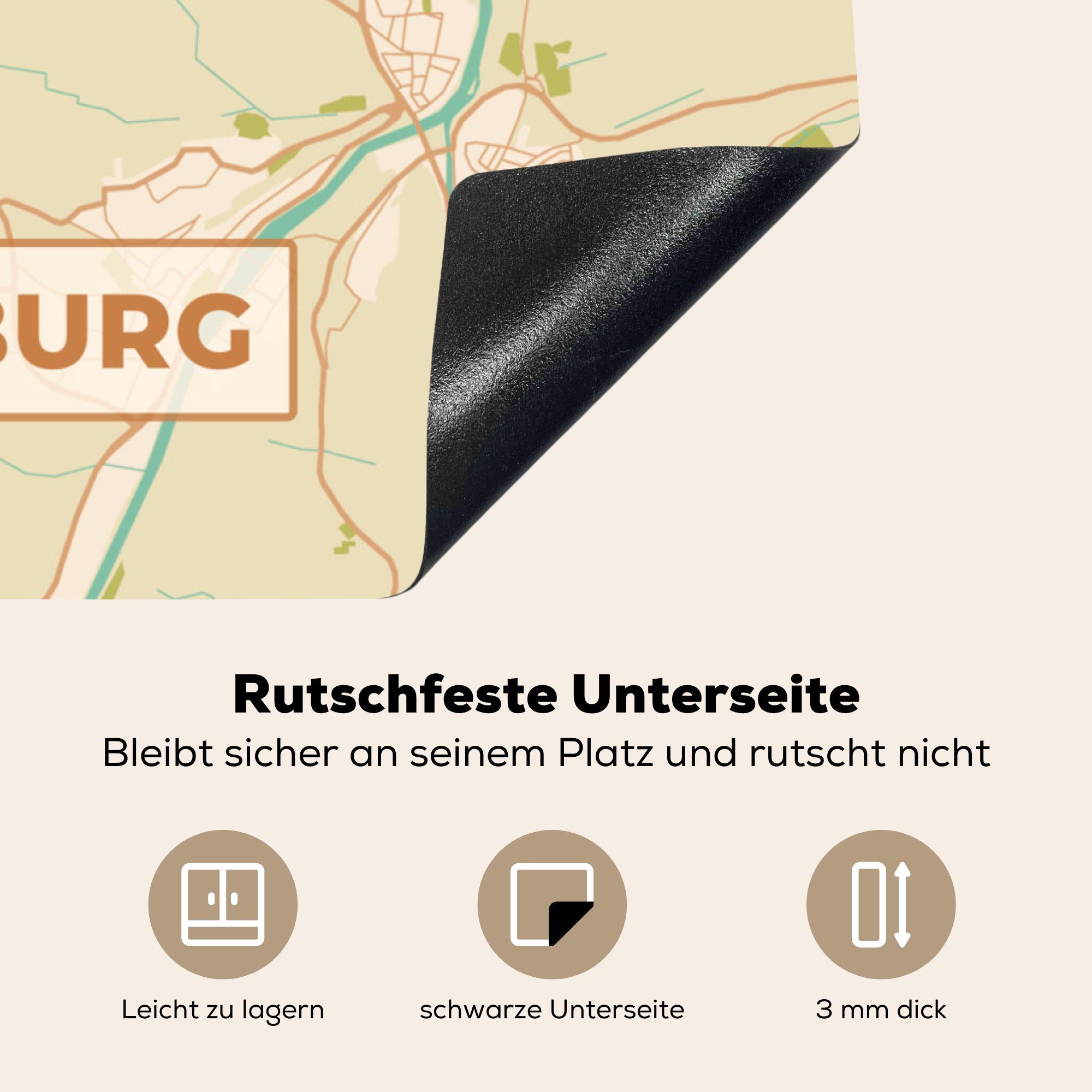 Vintage, Vinyl, tlg), cm, 78x78 Stadtplan Arbeitsplatte MuchoWow für - Stadtplan Ludwigsburg - (1 Ceranfeldabdeckung, Herdblende-/Abdeckplatte - küche