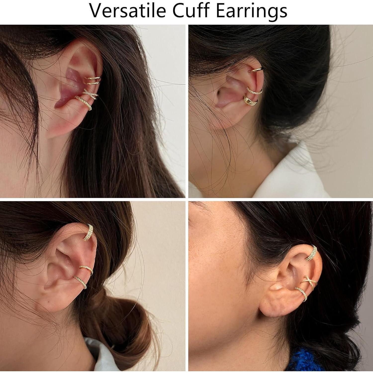 LuxusKollektion Ohrklemmen-Set 9er Set vergoldete Ear Cuffs für Damen - Knorpelohrringe