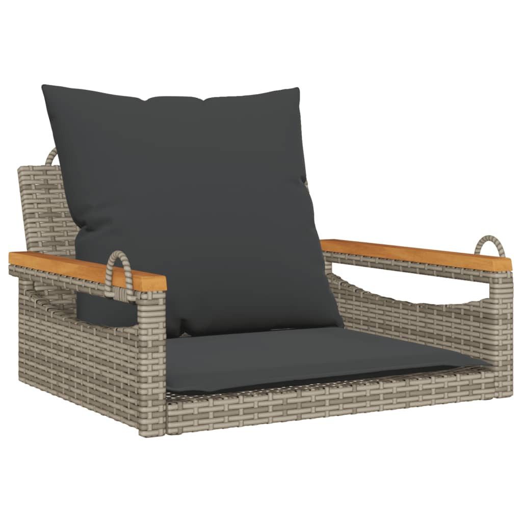 vidaXL Palettenkissen, Hängesessel mit Kissen Grau 63x62x40 cm Poly Rattan