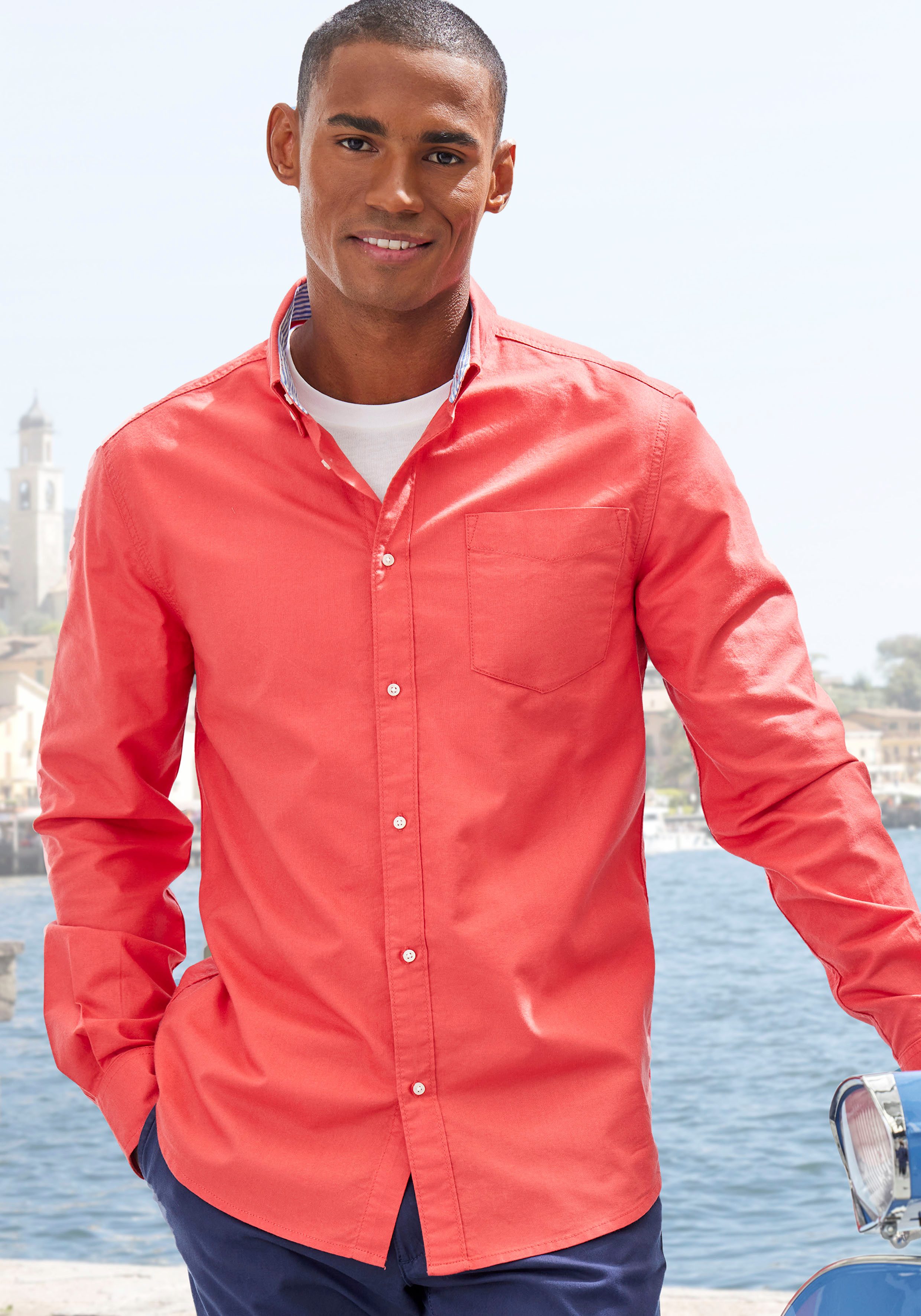 H.I.S Langarmhemd regular-fit mit Button-down-Kragen, reine Baumwolle