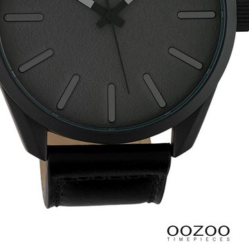 OOZOO Quarzuhr Oozoo Unisex Armbanduhr Timepieces Analog, (Analoguhr), Damen, Herrenuhr rund, extra groß (ca. 48mm) Lederarmband schwarz