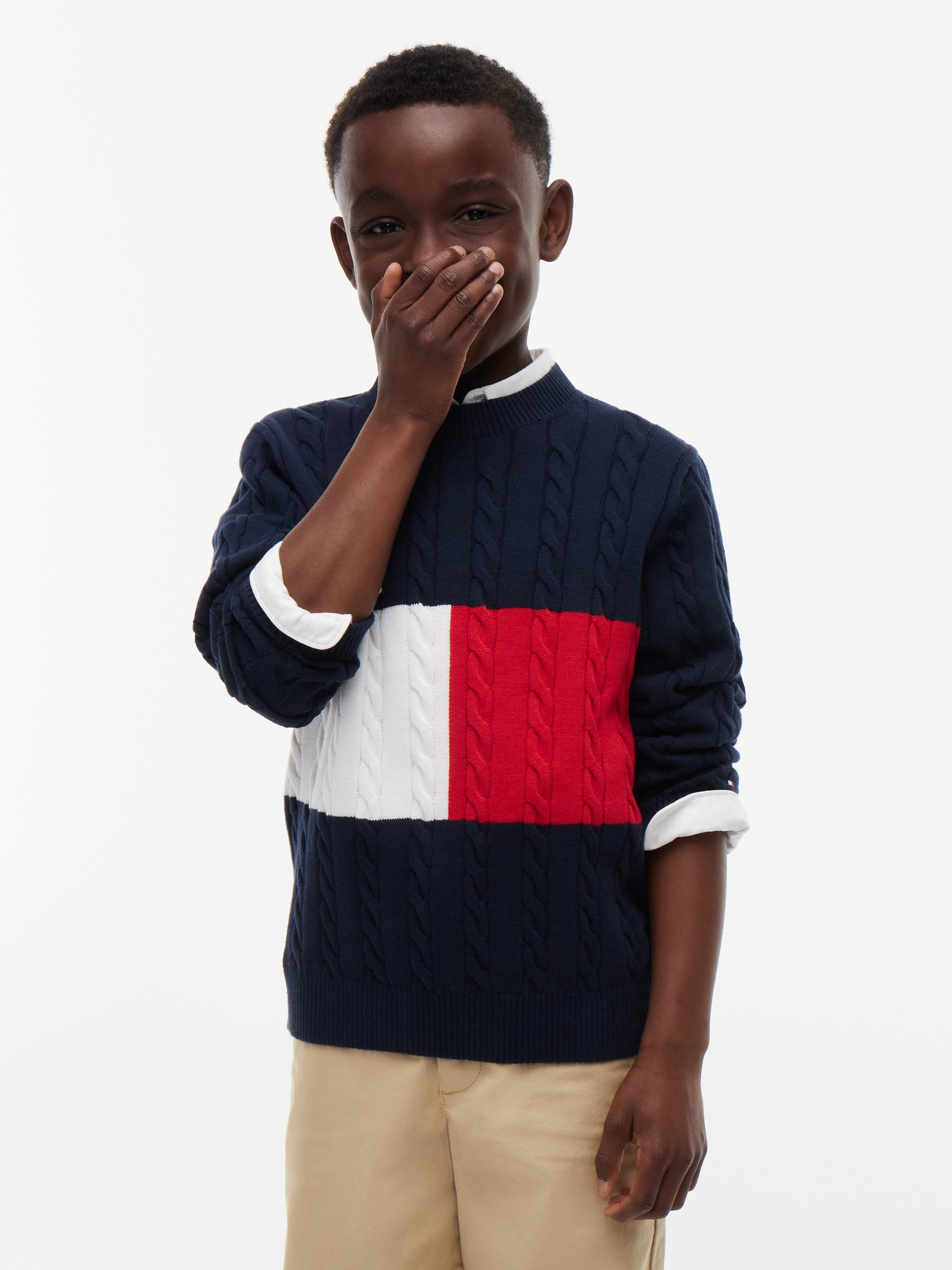 Tommy Hilfiger Strickpullover Zopfmuster, Regular Fit, reine Baumwolle, Kinder bis 16 Jahre