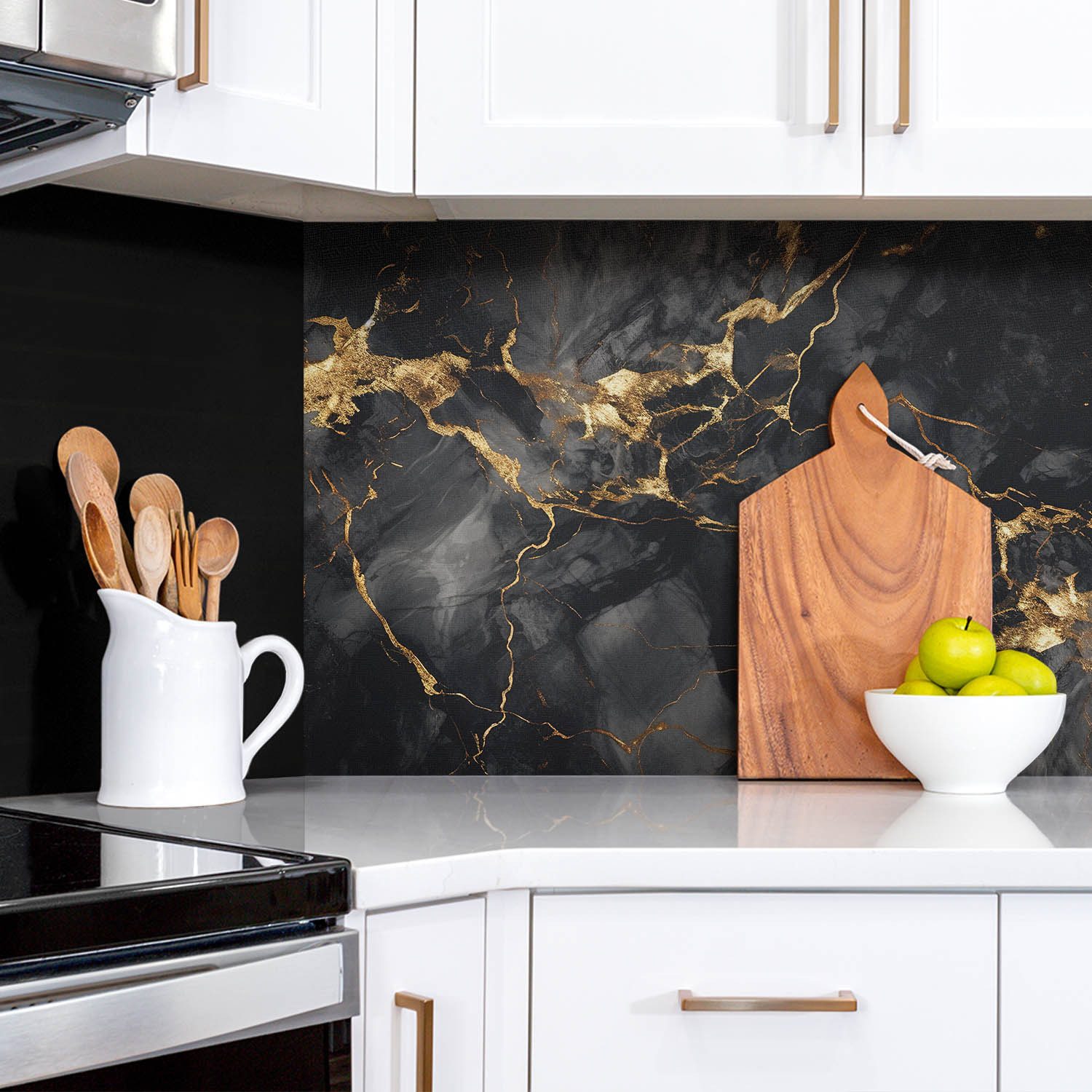 Tulup Wandpaneel Küchenrückwand Marmorstein & Gold 100x50cm Vinylfliesen Se günstig online kaufen