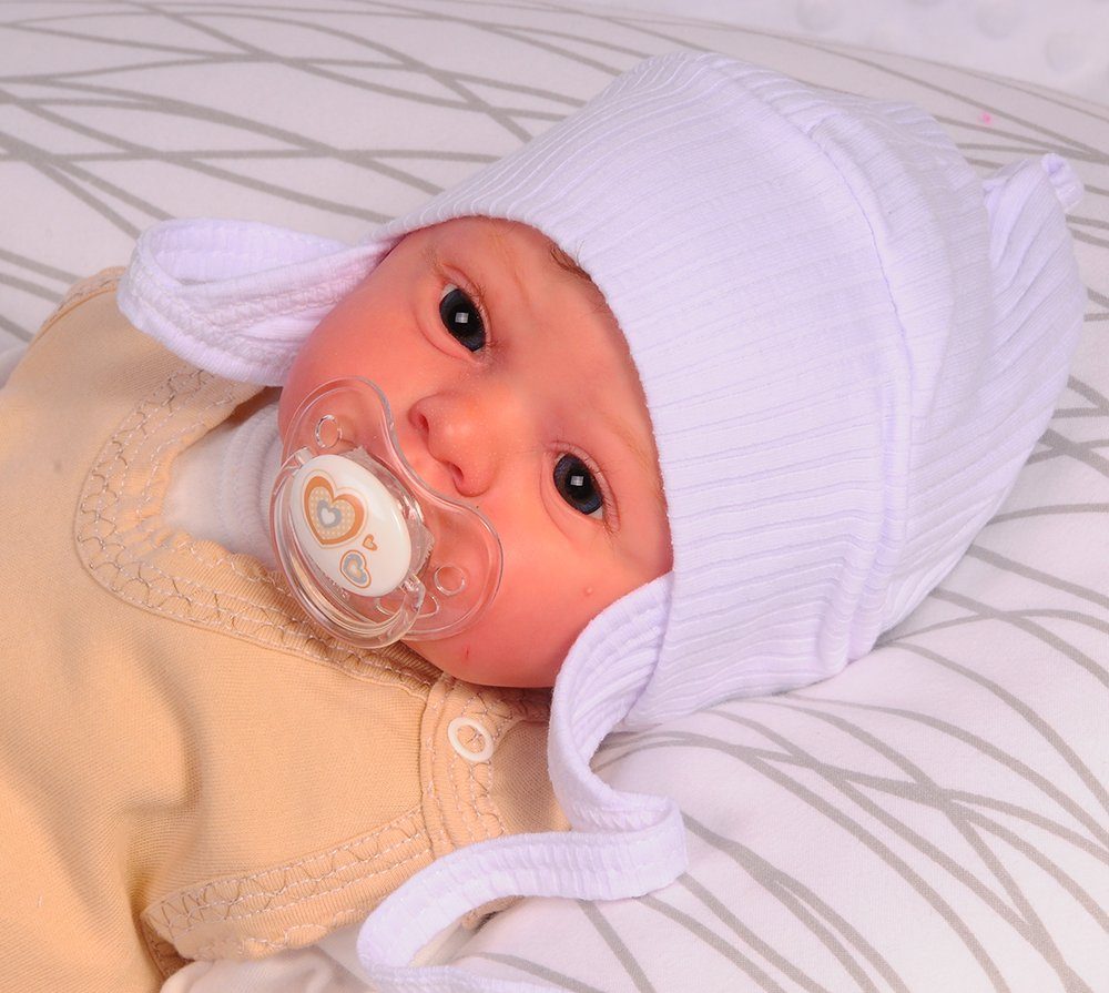 La Bortini Erstlingsmütze Baby Mütze für Neugeborene Mützchen Haube in Weiß gerippt 32 34 36 38 40 42 44 46