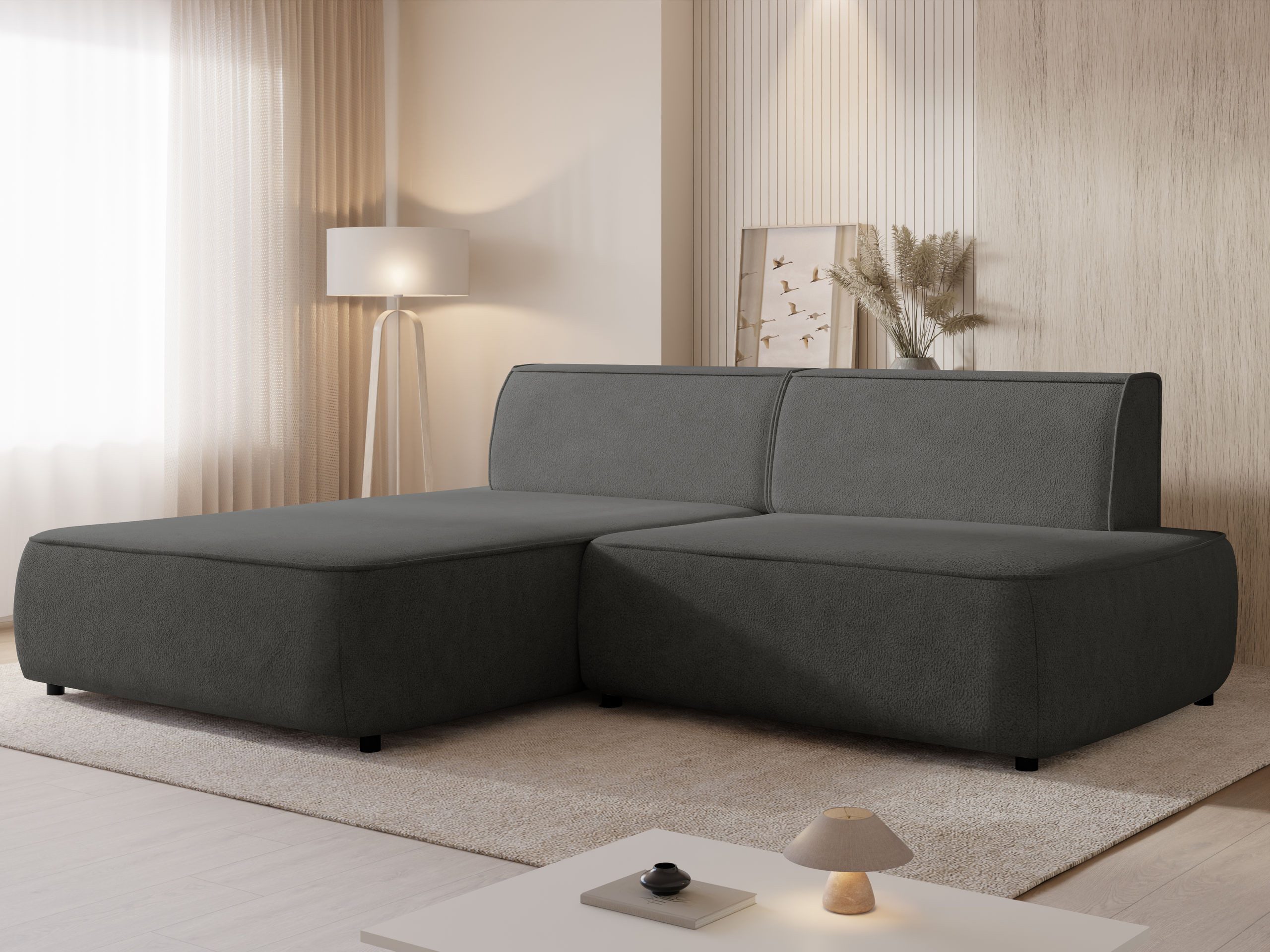 MIRJAN24 Ecksofa Zuno, mit Bettkasten und Schlaffunktion, Polsterlehnen fest montiert, 254x162x82 cm