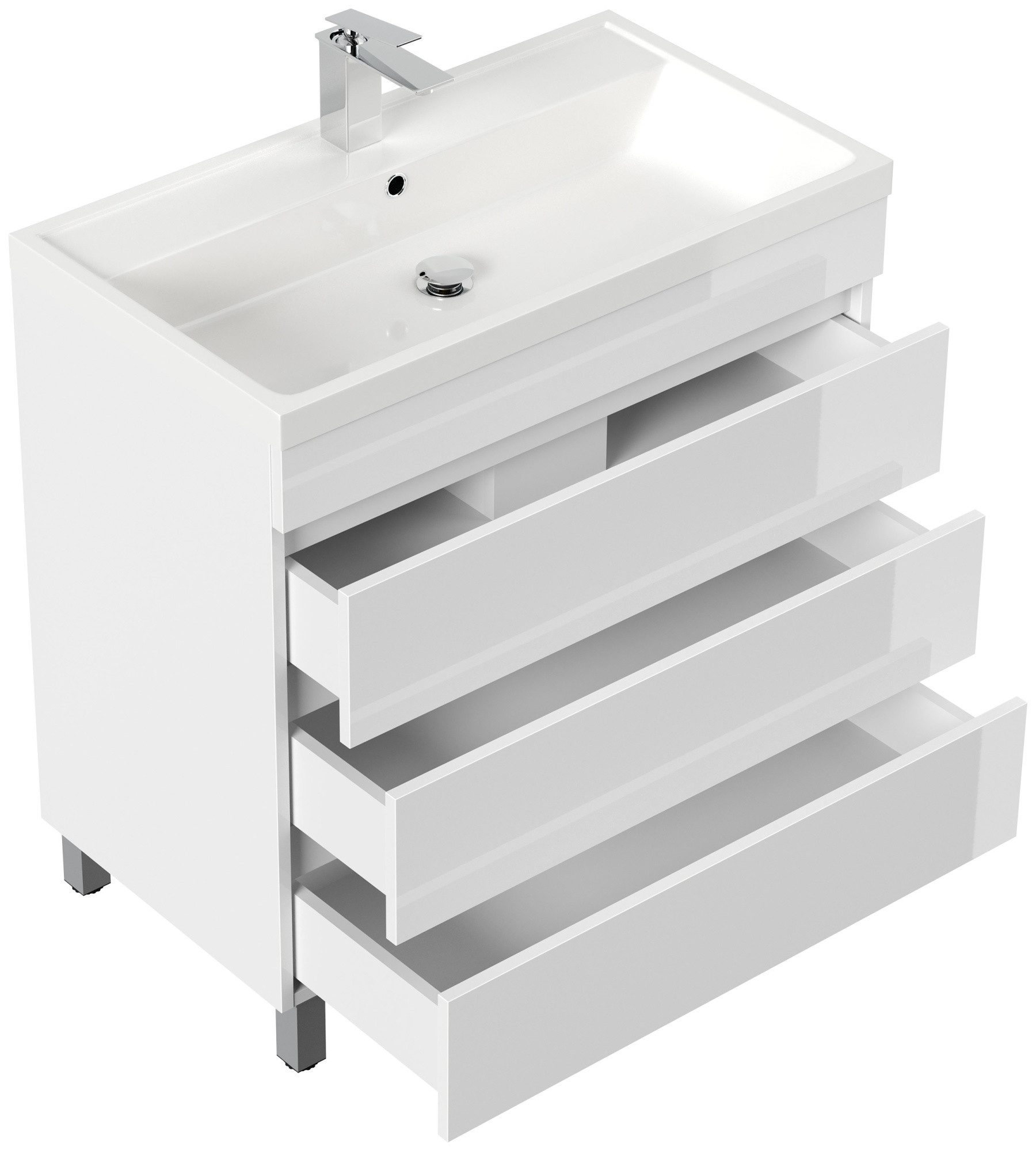 Magnolia Home Waschtisch Stand Badmöbel Via 80 SoftClose weiss hochglanz mit drei grifflosen Sc
