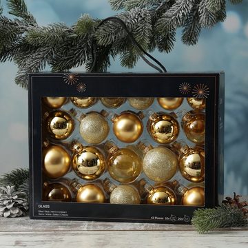 MARELIDA Weihnachtsbaumkugel Christbaumkugel Weihnachtskugel Glas glänzend matt gold 42 Stück (42 St)