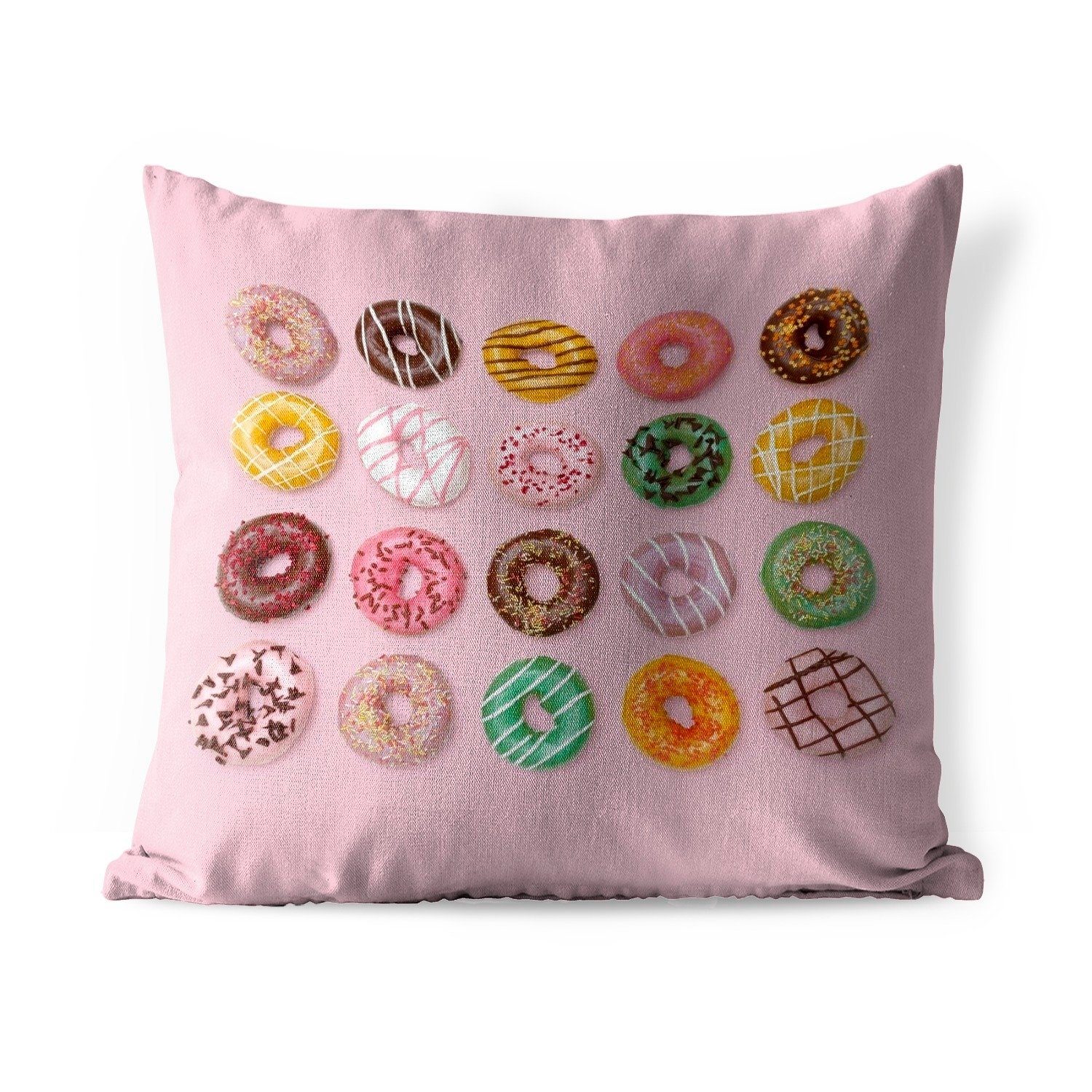 MuchoWow Dekokissen Bunte Donuts auf rosa Hintergrund, Kissenbezüge, Kissenhülle, Dekokissen, Dekokissenbezug, Outdoor