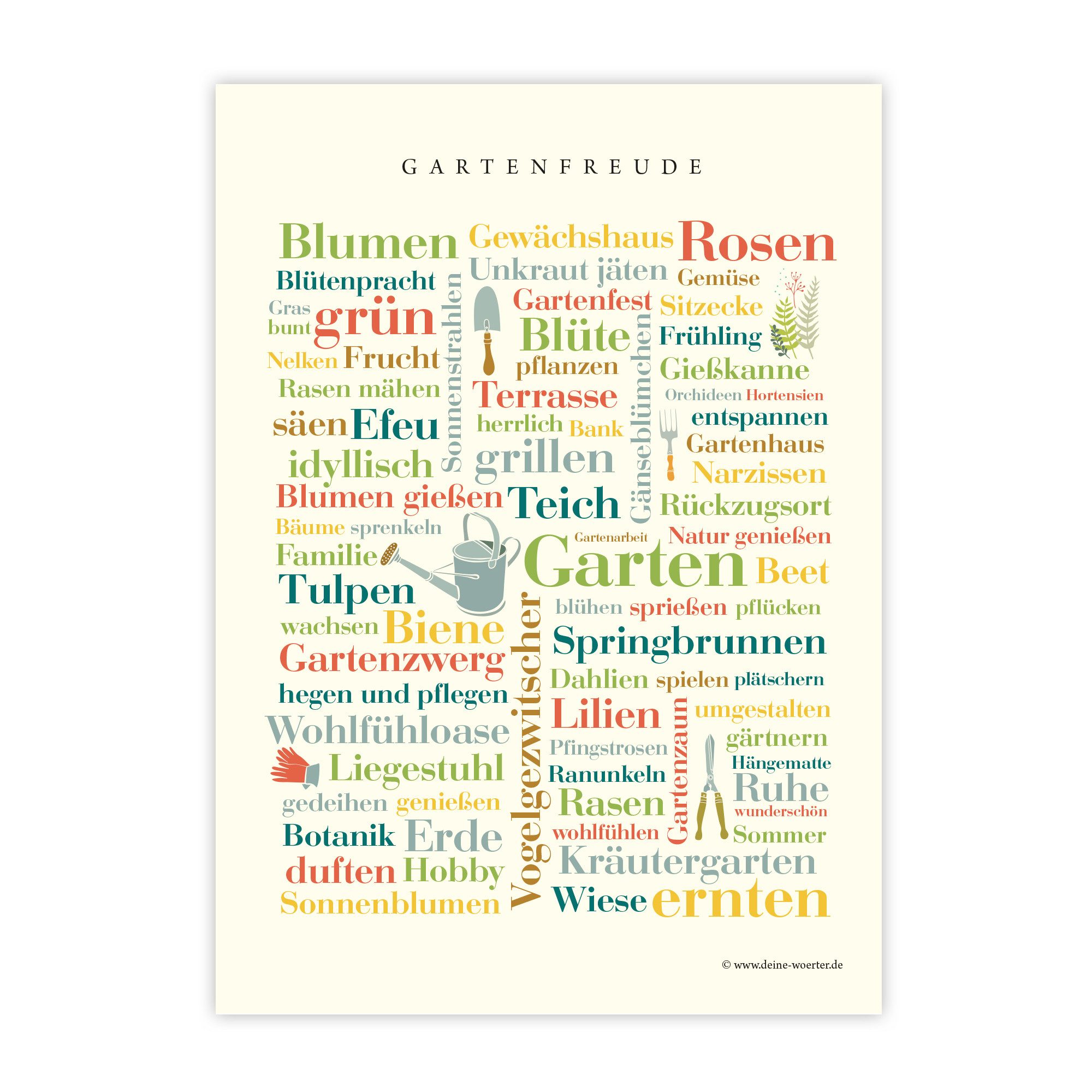 Deine Wörter Grußkarten Garten Wörter Postkartenset, 5 Karten, DIN A6, Geschenk