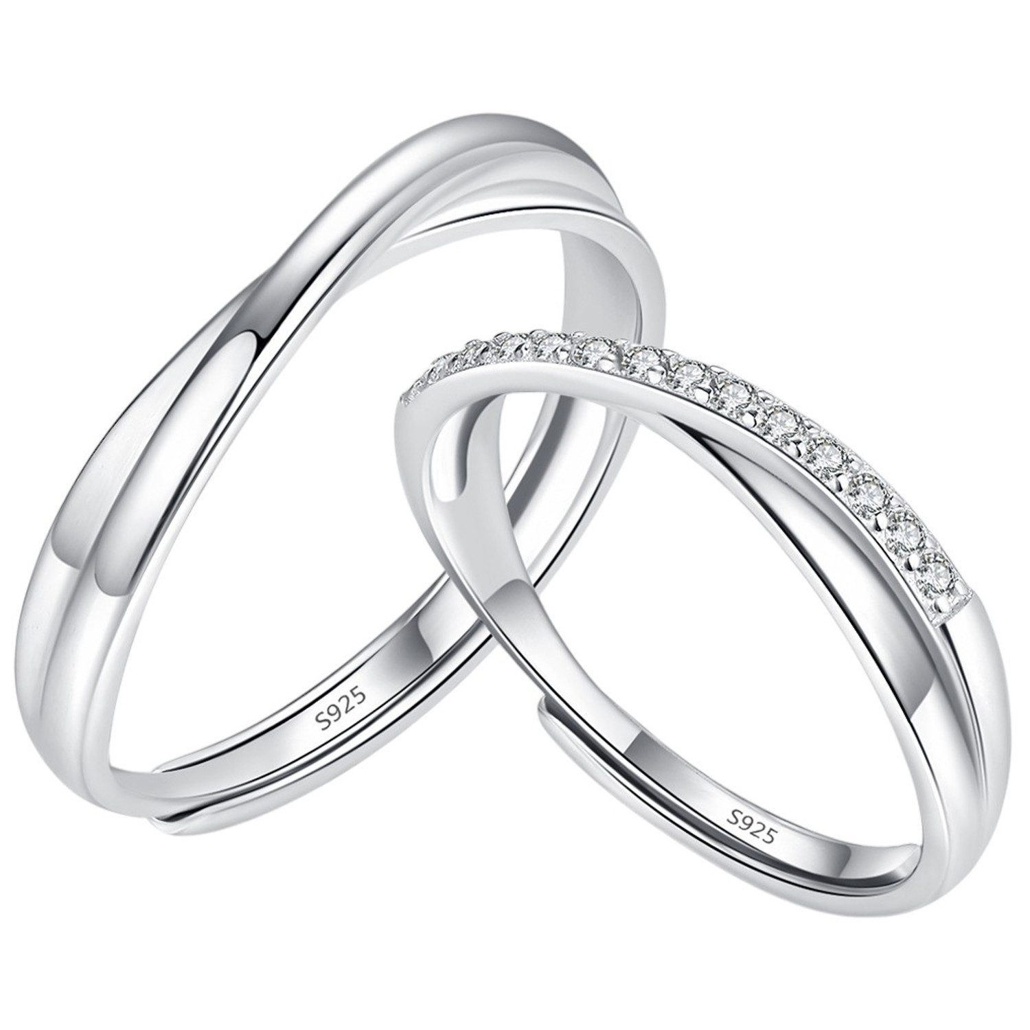 KARMA Ring-Set Damenring Silber 925 Zirkonia Fingerring 2 Stk. Damenschmuck (2-tlg., Ringset Geschenk für Sie), verstellbar Zirkoniasteine Ring modern
