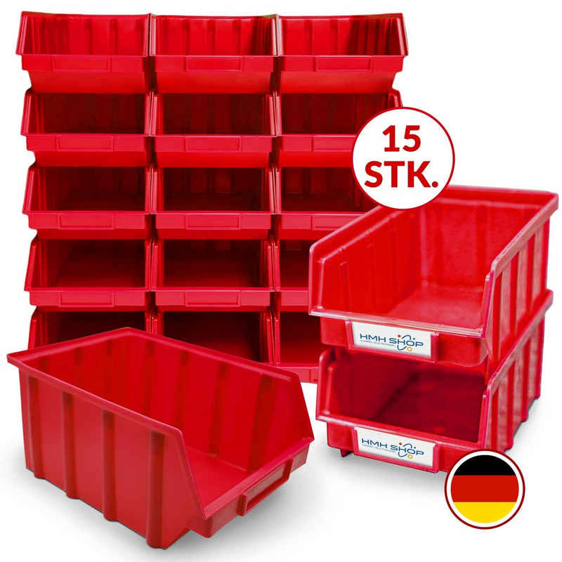 HMH Stapelbox 5 / 15 / 30 rote Stapelboxen Größe 4 Sichtlagerkästen Rot Sortierbox