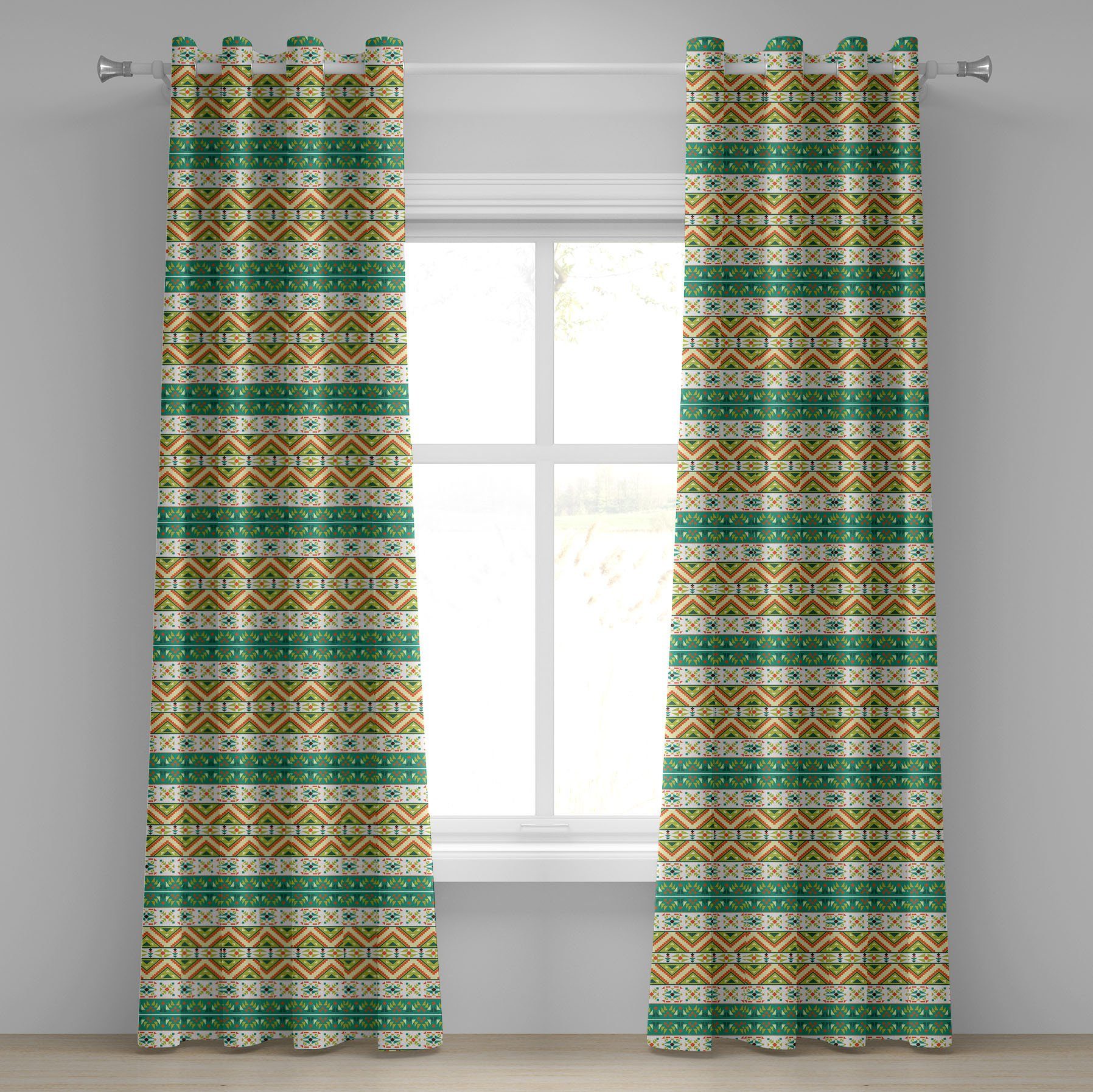 2-Panel-Fenstervorhänge für Wohnzimmer, Abakuhaus, Dekorative Bunt Schlafzimmer Kunst Gardine