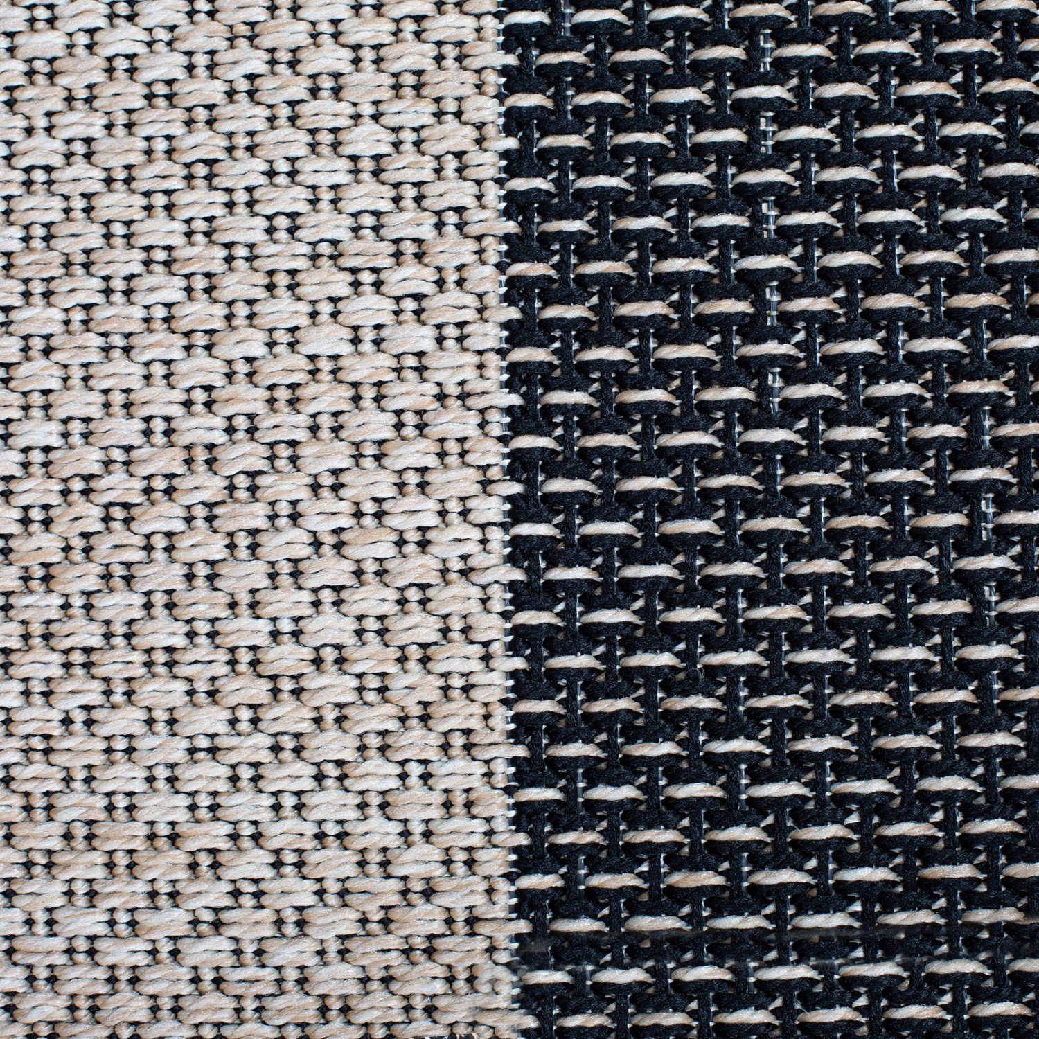Teppich In- für UMAR DomDeco Kunstfaser, robust oder Flachgewebe & - Teppich mit Schwarz-Beige, wetterfest & Outdoor Garten/Terrasse/Balkon Innenräume, aus