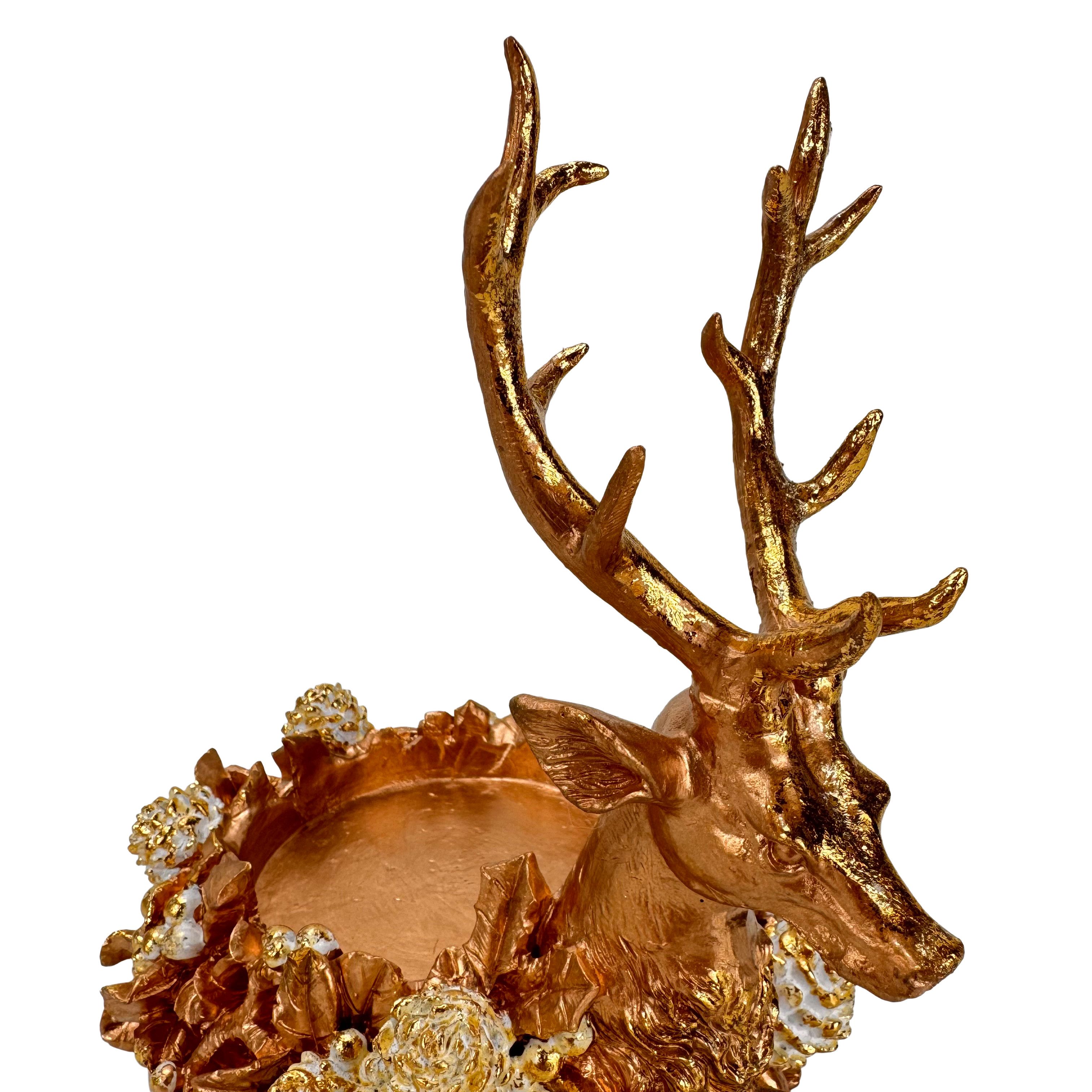 Online-Fuchs Kerzenhalter für Stumpenkerzen - Kerzenständer mit Hirschkopf (17 cm groß, für Kerzen bis 7,5 cm Durchmesser), Dekoration für Herbst, Winter und Weihnachten