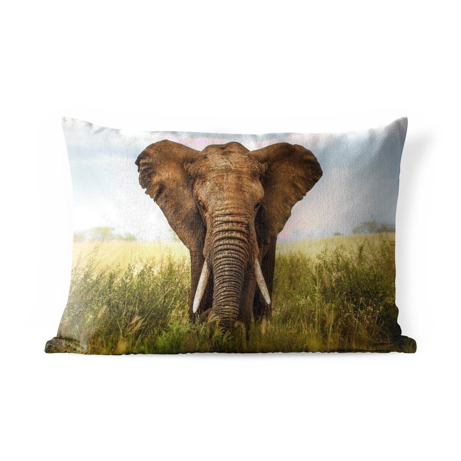 MuchoWow Polyester, Vorderansicht, Outdoor-Dekorationskissen, Dekokissen Elefant Kissenhülle Dekokissenbezug, Afrikanischer