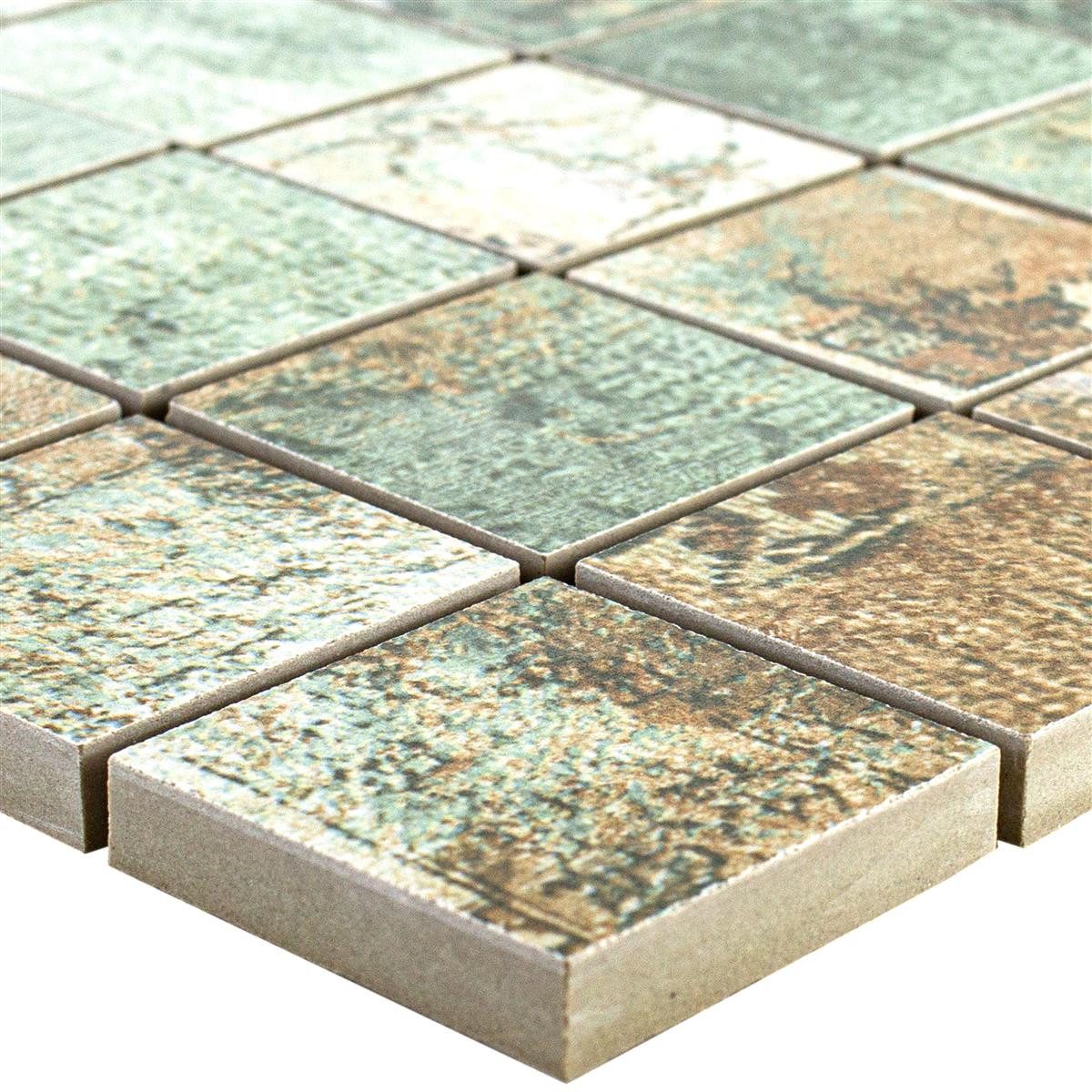 Mosafil Mosaikfliesen Keramikmosaik Fliesen Moonlight Braun Grün 47x47mm, Feinsteinzeug 29.500x29.500, beige-braun-grün, Verlegefertig auf ein Netz geklebt - Frostsicher - Wasserfest -