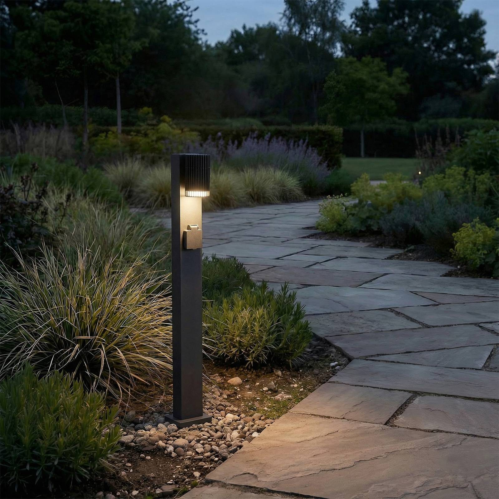 Lindby Außen-Stehlampe Enerio, Metall, Schwarz IP44, 1 x 10 W LED
