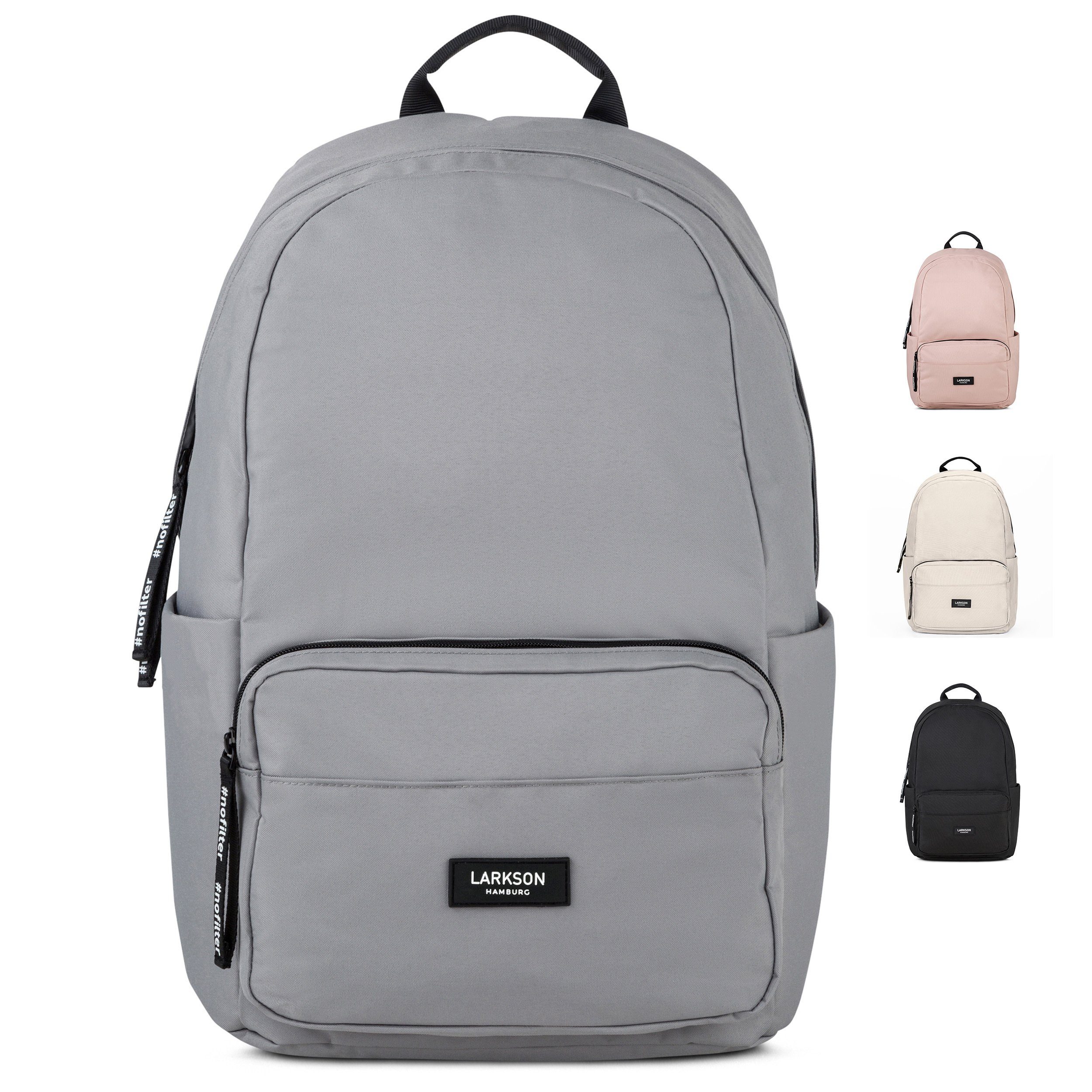 LARKSON Schulrucksack No (Keine Schule Laptopfach, Wasserabweisend Jungen Rucksack Mädchen 3 Grau Seitentasche, Teenager Set)