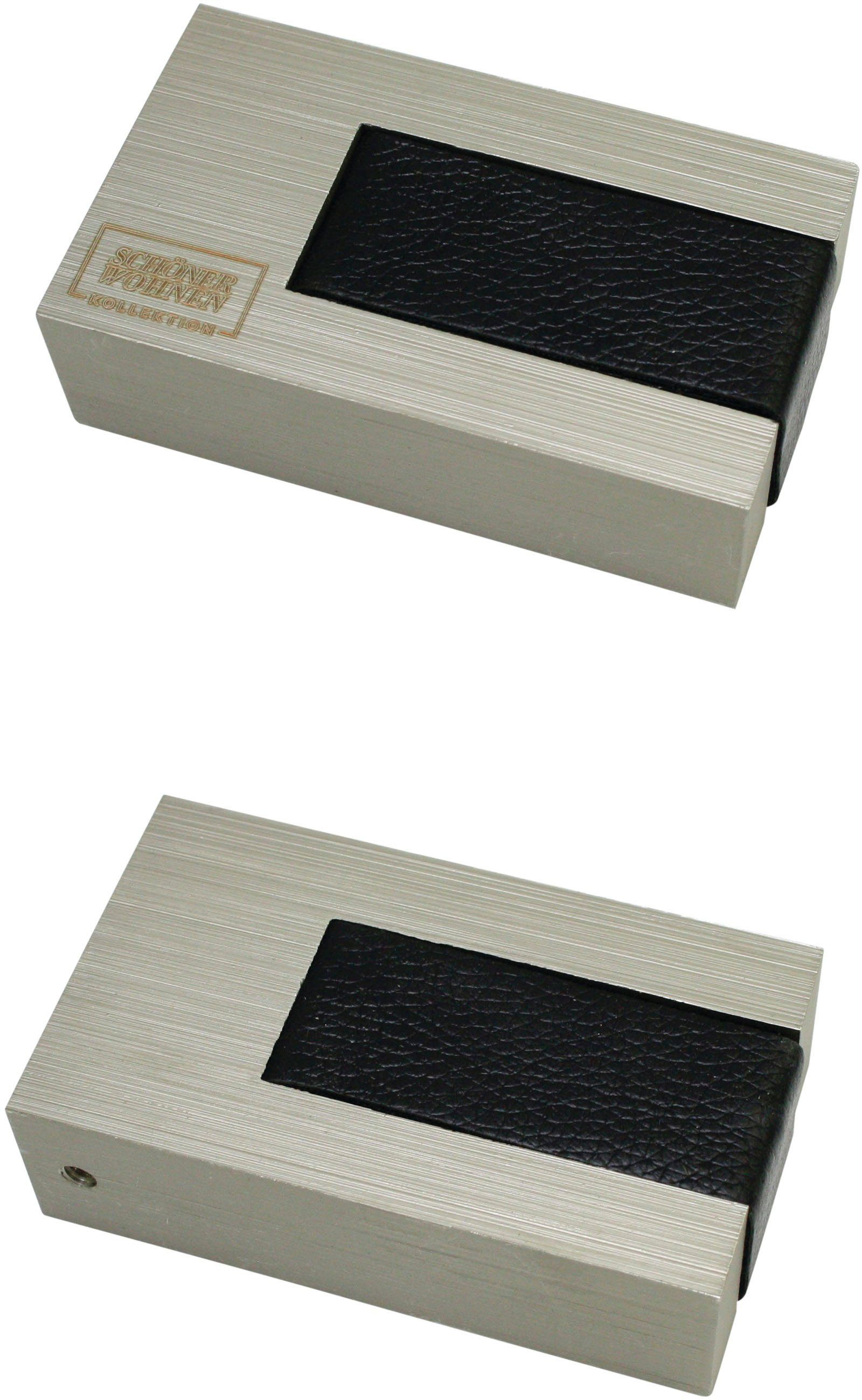 WOHNEN stahl-gebürstet/schwarz Gardinenstangen-Endstück Stripe, (2-St), rechteckig Endstück Serie Matteo Einzelprogramm LAMINAT, SCHÖNER