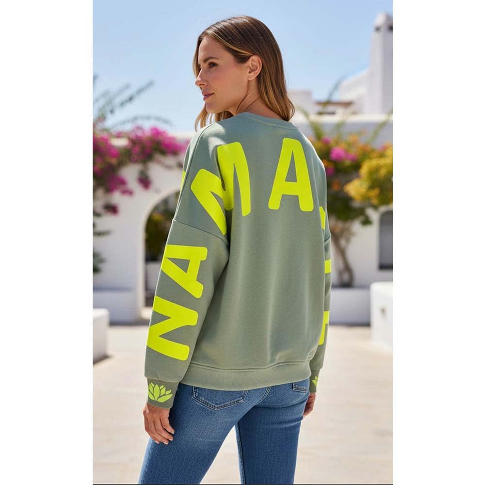 Miss Goodlife Sweatshirt Roundneck MG13591 Namasté Strass mit Neon-Print - almond