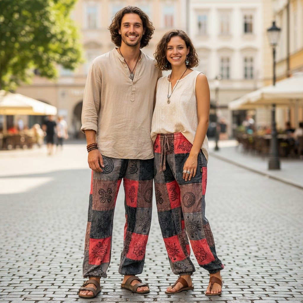 Guru-Shop Relaxhose Patchwork Stonewash Yogahose, Unisex Goa.. Ethno Style, alternative Bekleidung