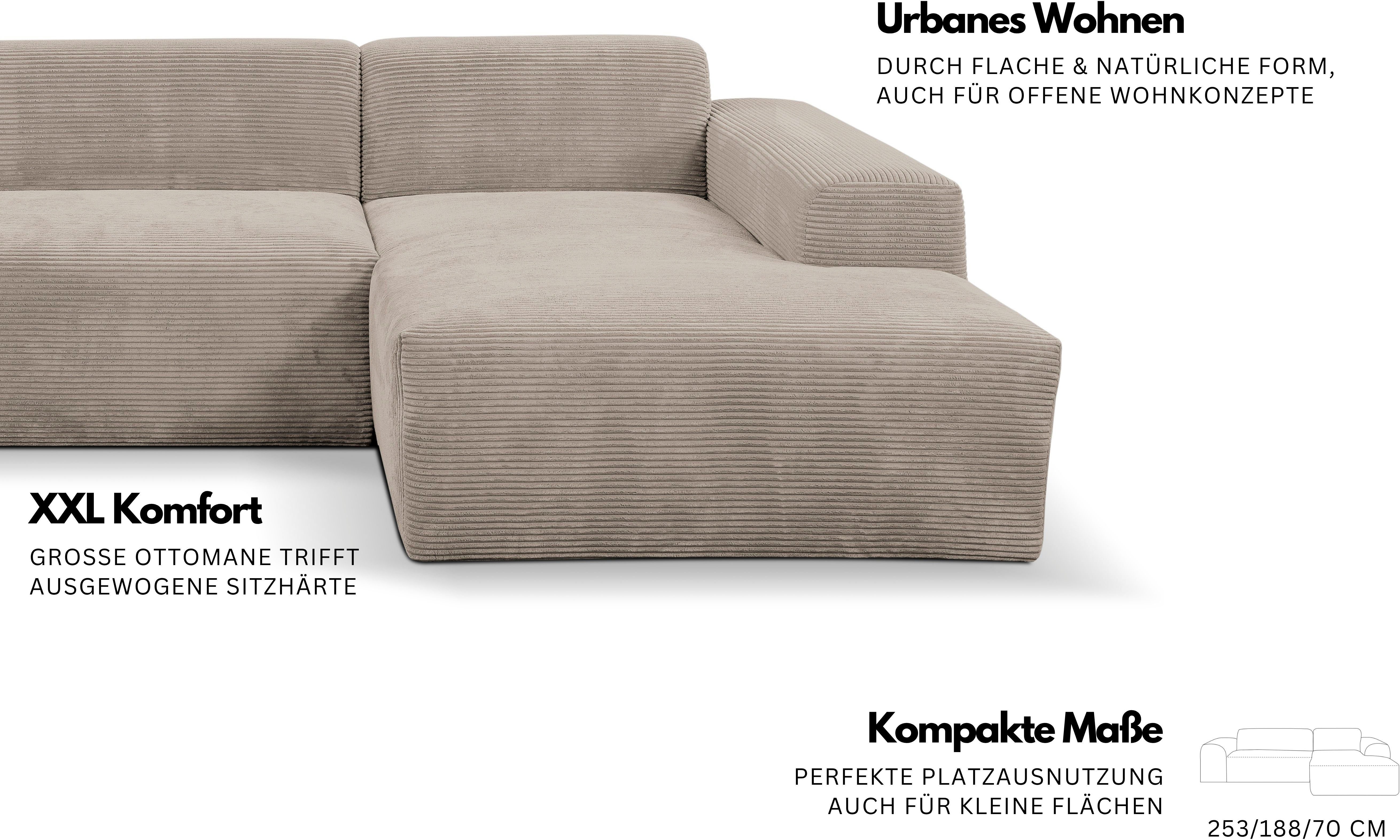WERK2 Ecksofa Zeus-L Breite: 253 cm, modern & zeitlos, bequemes Sofa, Curvy Trend Ecksofa mit urbaner Optik