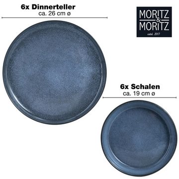 Moritz & Moritz Tafelservice Moritz & Moritz 12tlg Tafel Service Blau Geschirr Set Digital (12-tlg), 6 Personen, Kombigeschirr für 6 Personen