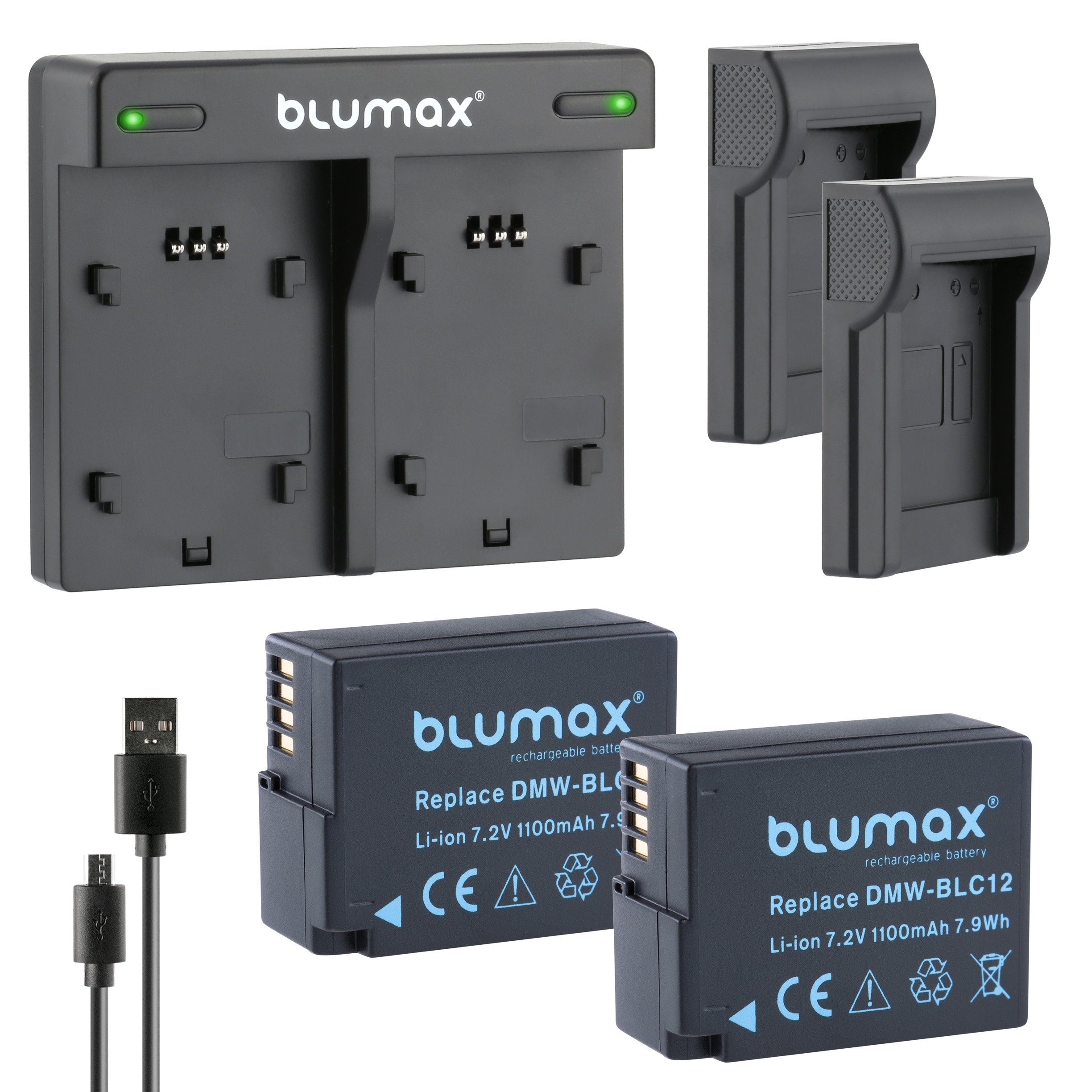 Blumax Set mit Lader für Panasonic DMW-BLC12 1100 mAh Kamera-Akku