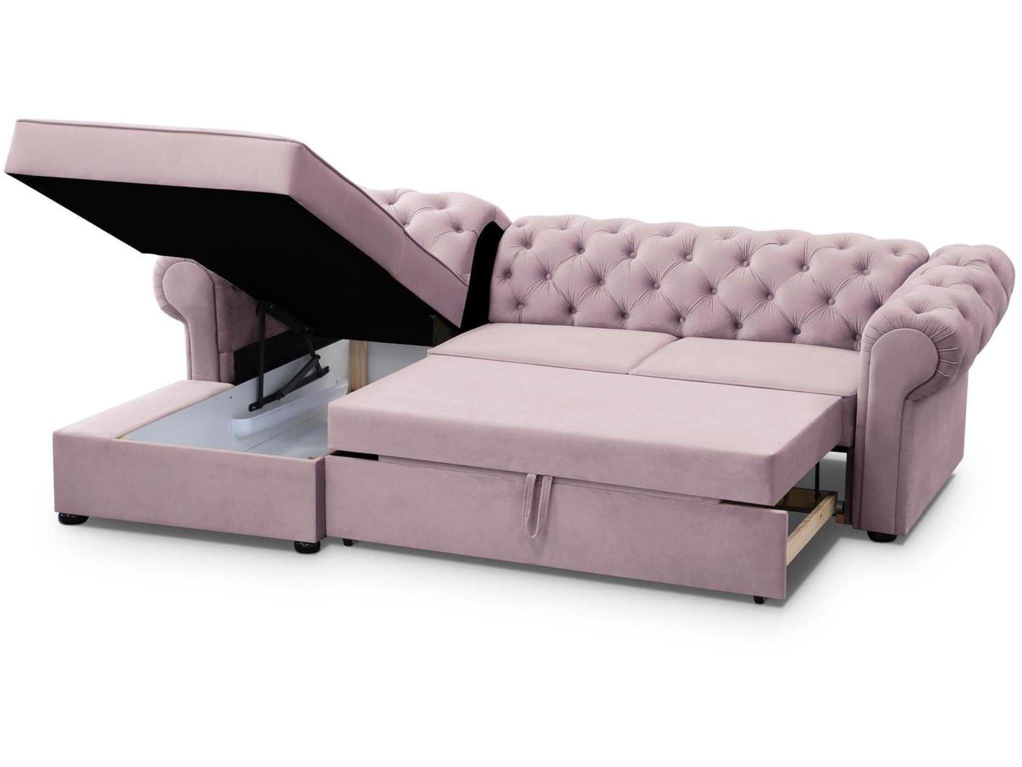 Beautysofa Polsterecke Chester, stilvoll Corner Sofa aus Velours, mit Relaxfunktion