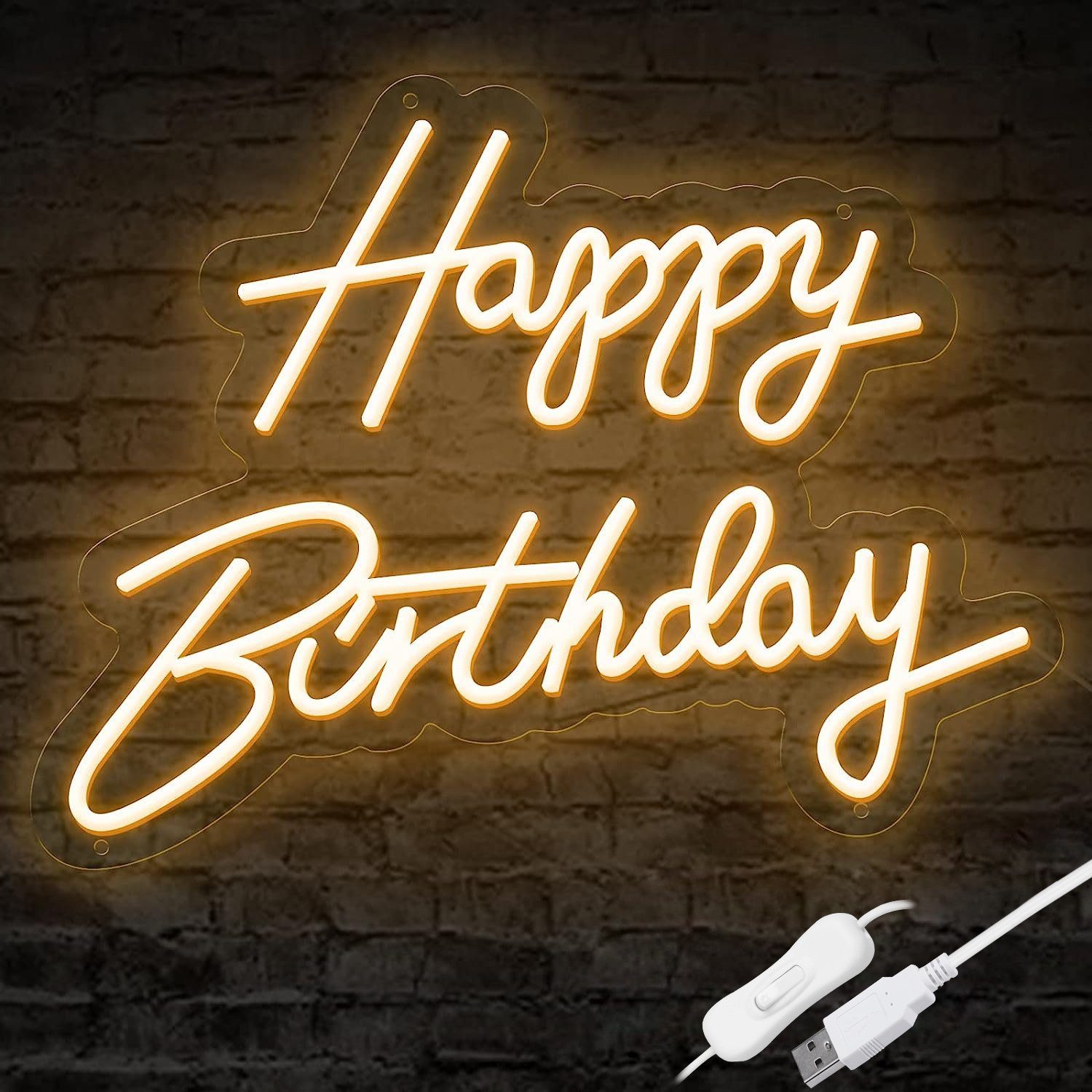 Sehr beliebt zu niedrigen Preisen MUPOO LED Dekofigur LED Neonschild Birthday Acrylrück,Wandleuchte, Dekolicht,Ein/Aus-Schalter Geburtstagsfeier,Wanddeko für Neonschild Party-Dekoration Happy 2M Kabel-USB, Nachtlicht