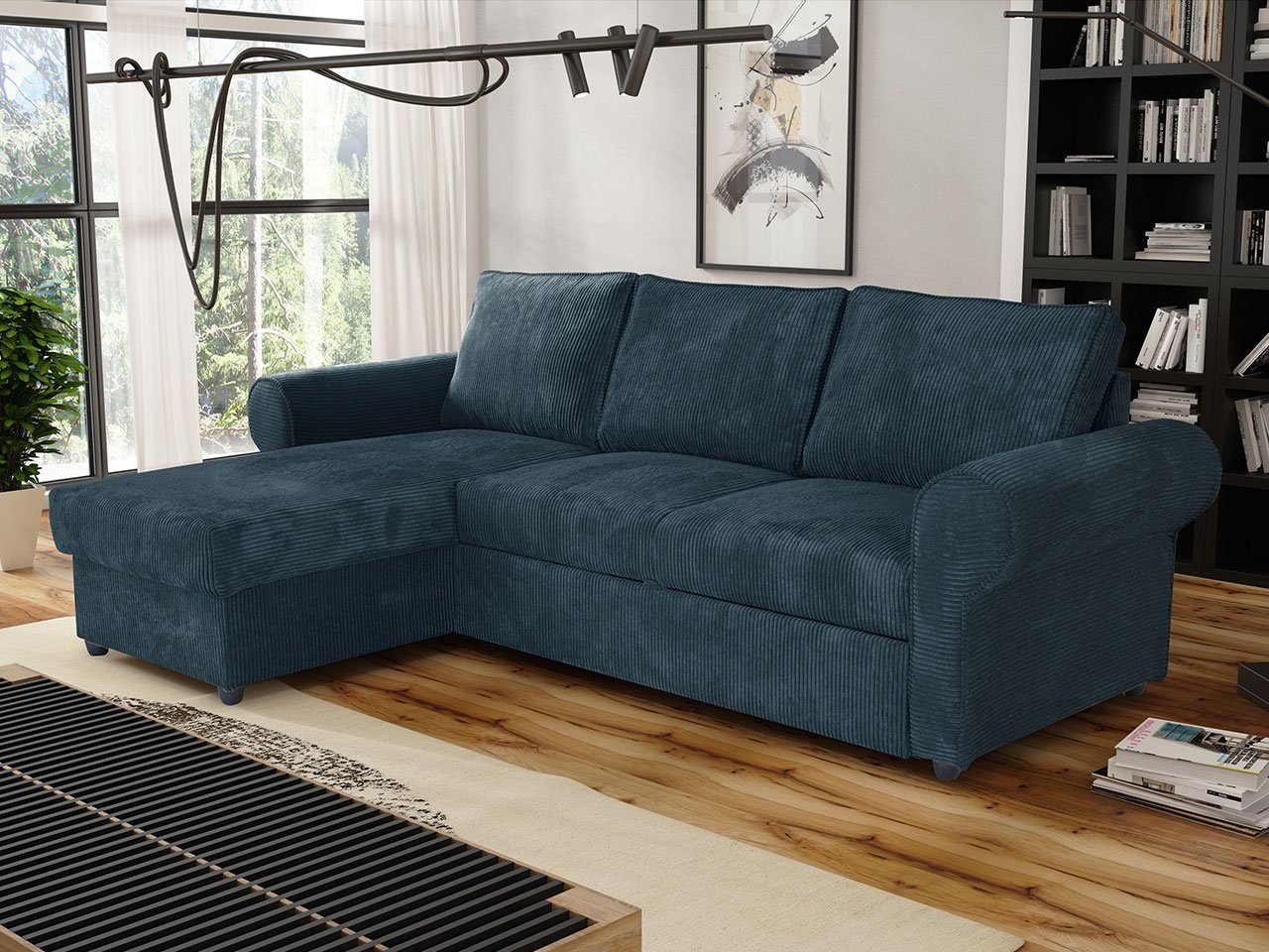 MIRJAN24 Ecksofa Monaco Cord, mit Schlaffunktion und Bettkasten, Rückenlehne in Form beweglicher Kissen, Freistehendes Sofa Poso 05