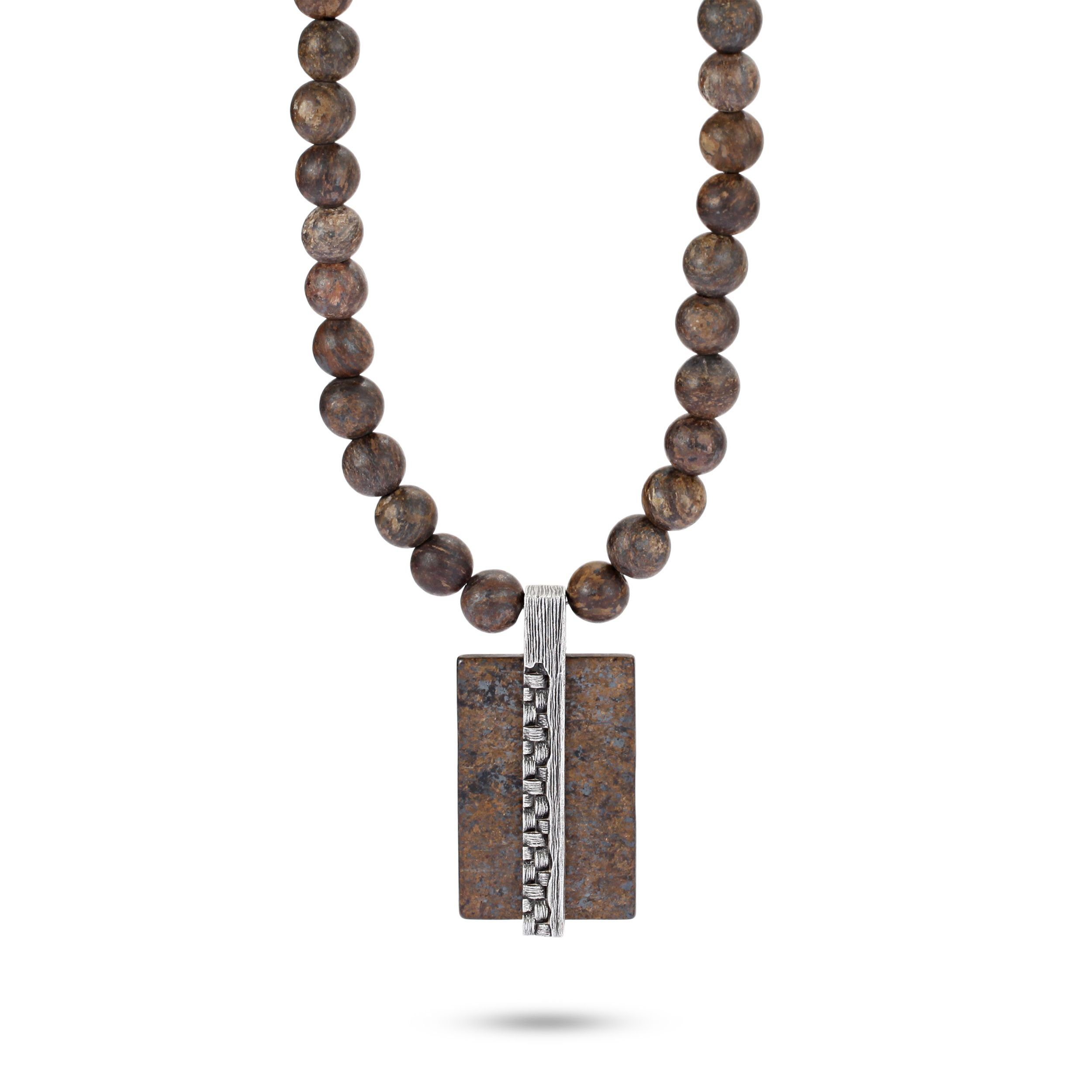 Kette mit Anhänger "WOVEN" Kette, Bronzite Stein, 925 Sterling Silber im verwobenen Rattan Design