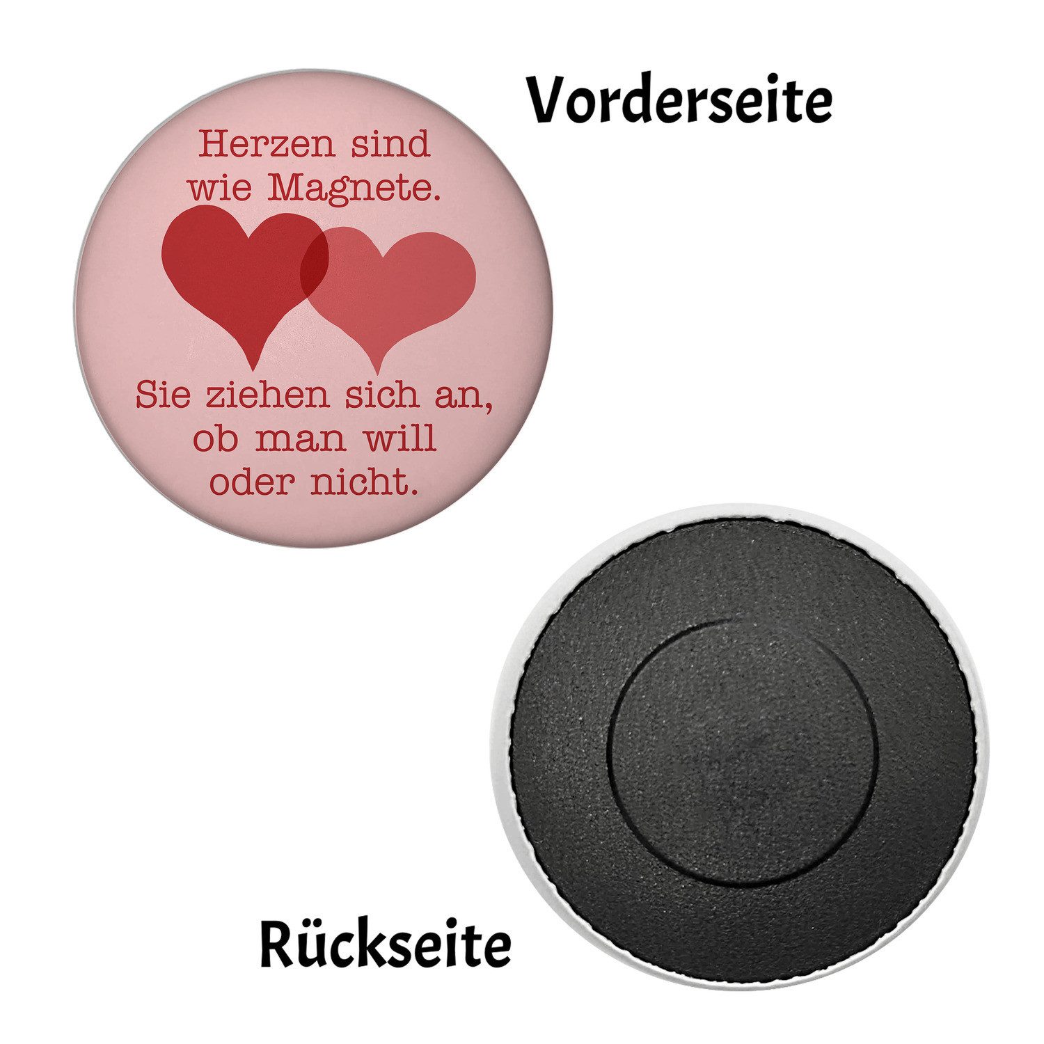 speecheese Magnet Herzen Magnet rund mit Spruch Herzen ziehen sich an wie Magnete