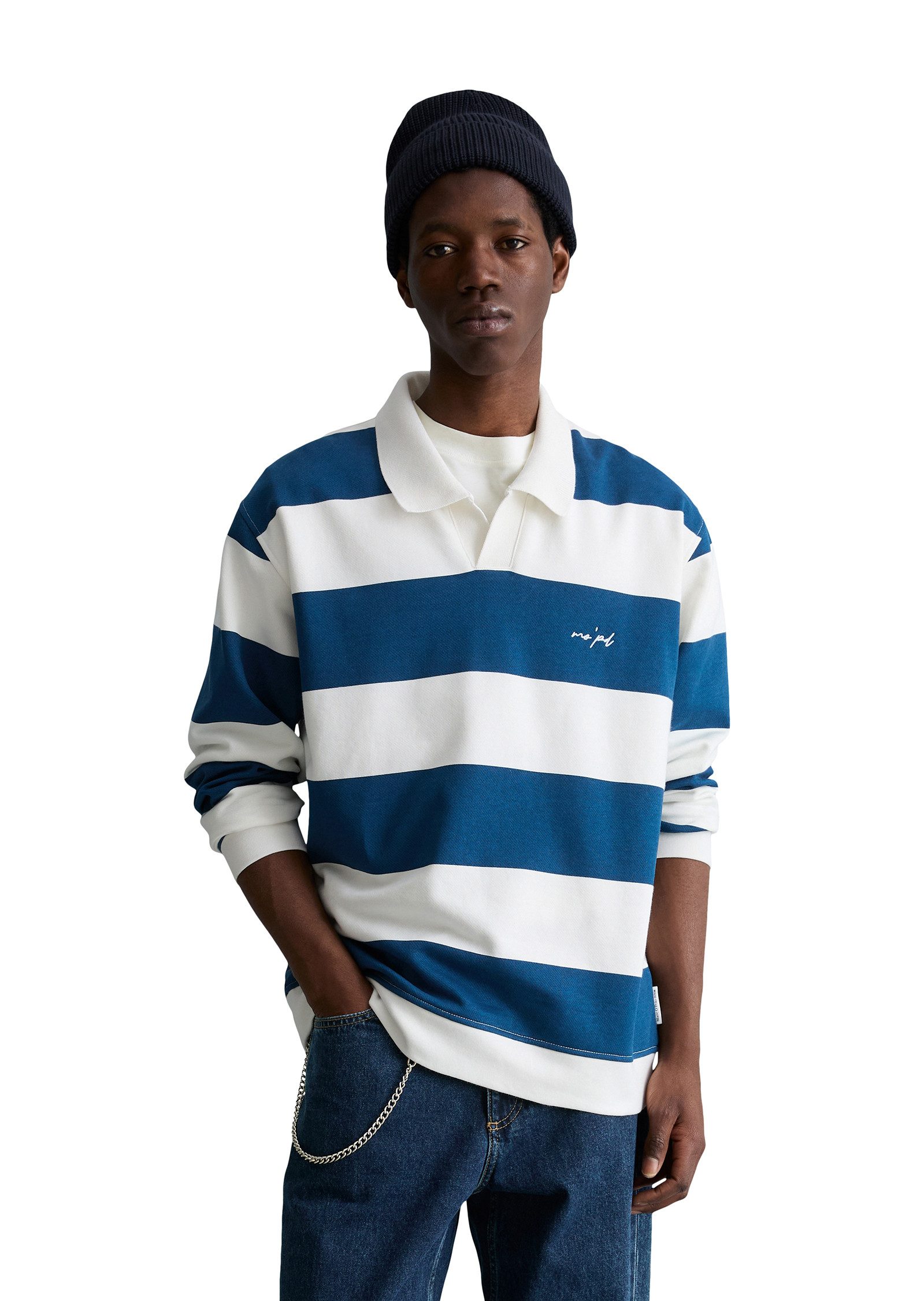Marc O'Polo DENIM Sweatshirt mit Polokragen relaxed fit mit gedrucktem Streifenmuster