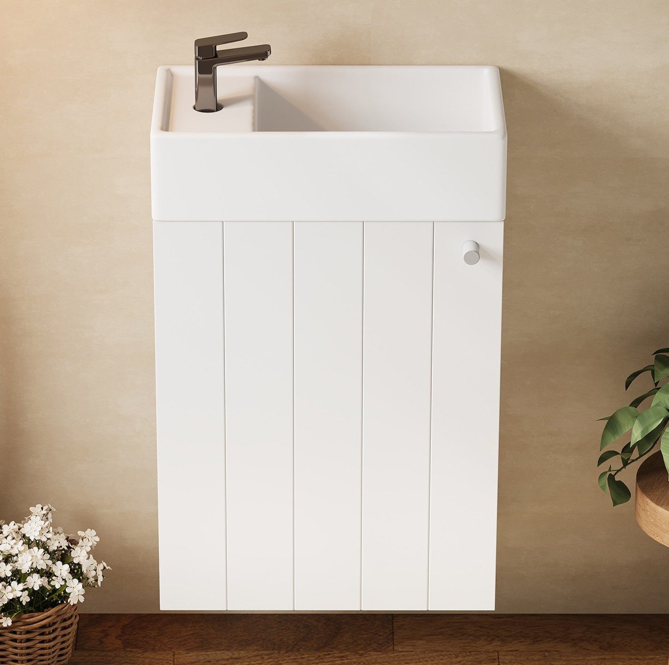 MODFU Waschtisch für kleine Bäder (mit strukturierter Front, langlebiger Konstruktion und moderner Stauraumlösung, 1-St., 41*23*62.5cm)