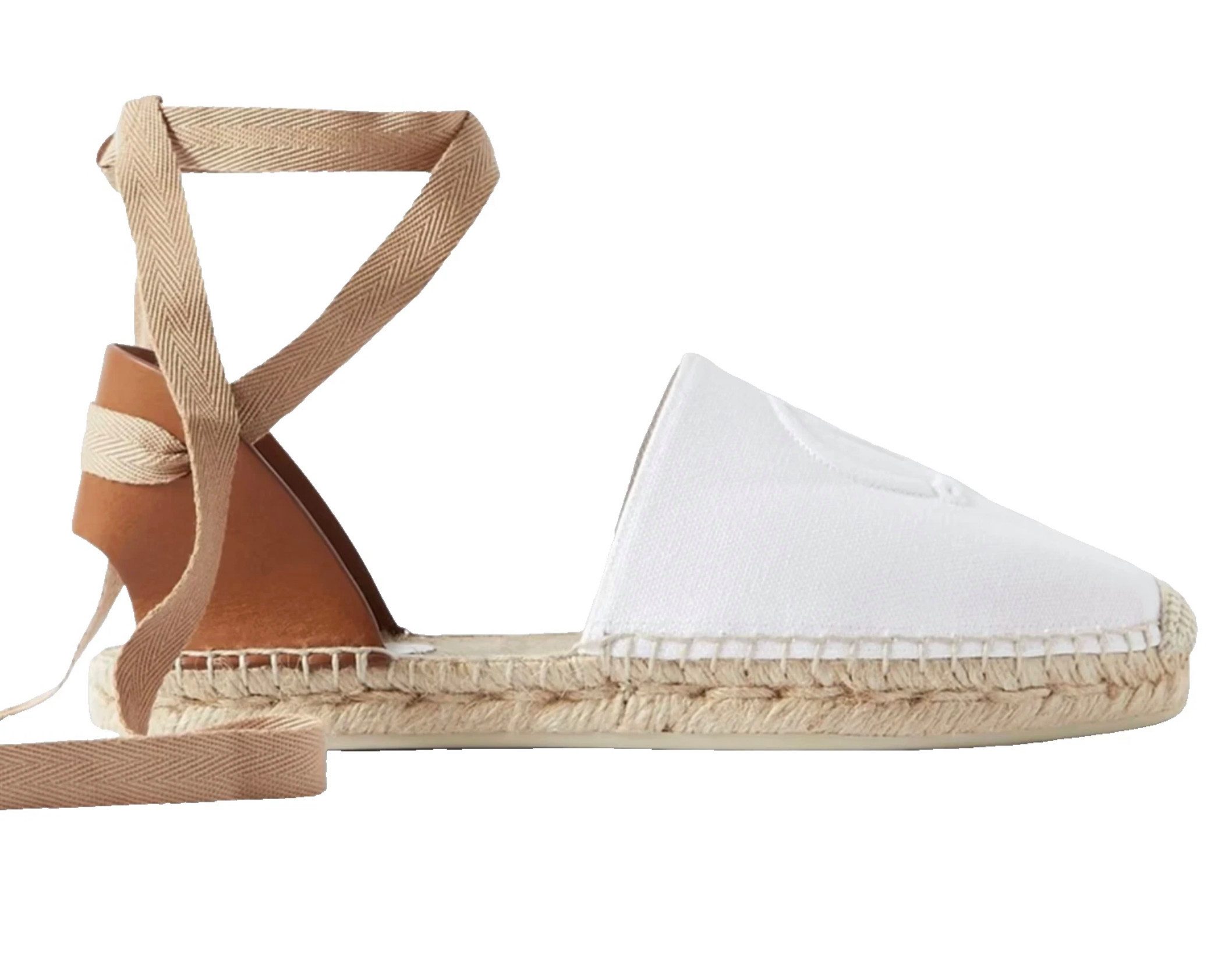 CHRISTIAN LOUBOUTIN Nanou Lace Canvas Leder Schnürsandale Schuhe Espadrille Charakteristische rote Laufsohle von Christian Louboutin